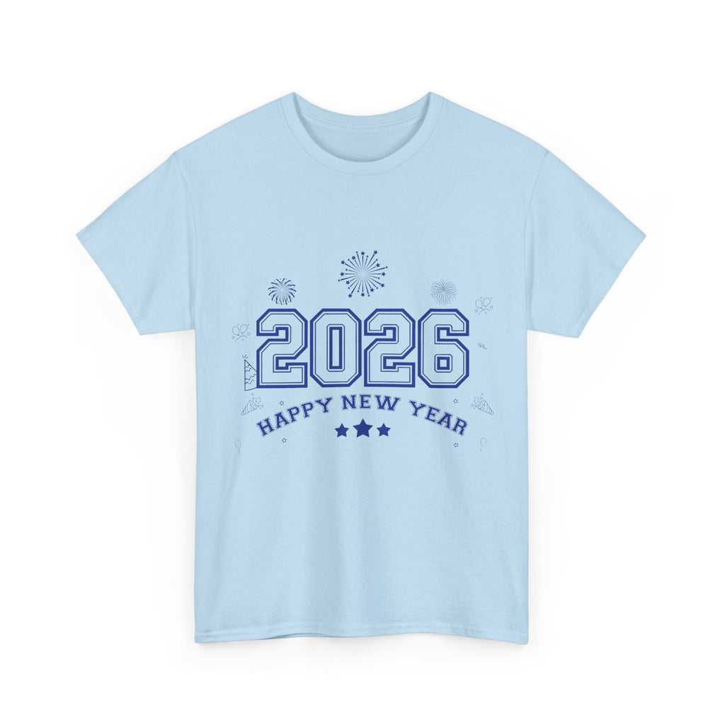 Happy New Year 2026 Varsity Tee — Fireworks & Confetti Celebration Unisex Cotton Tee