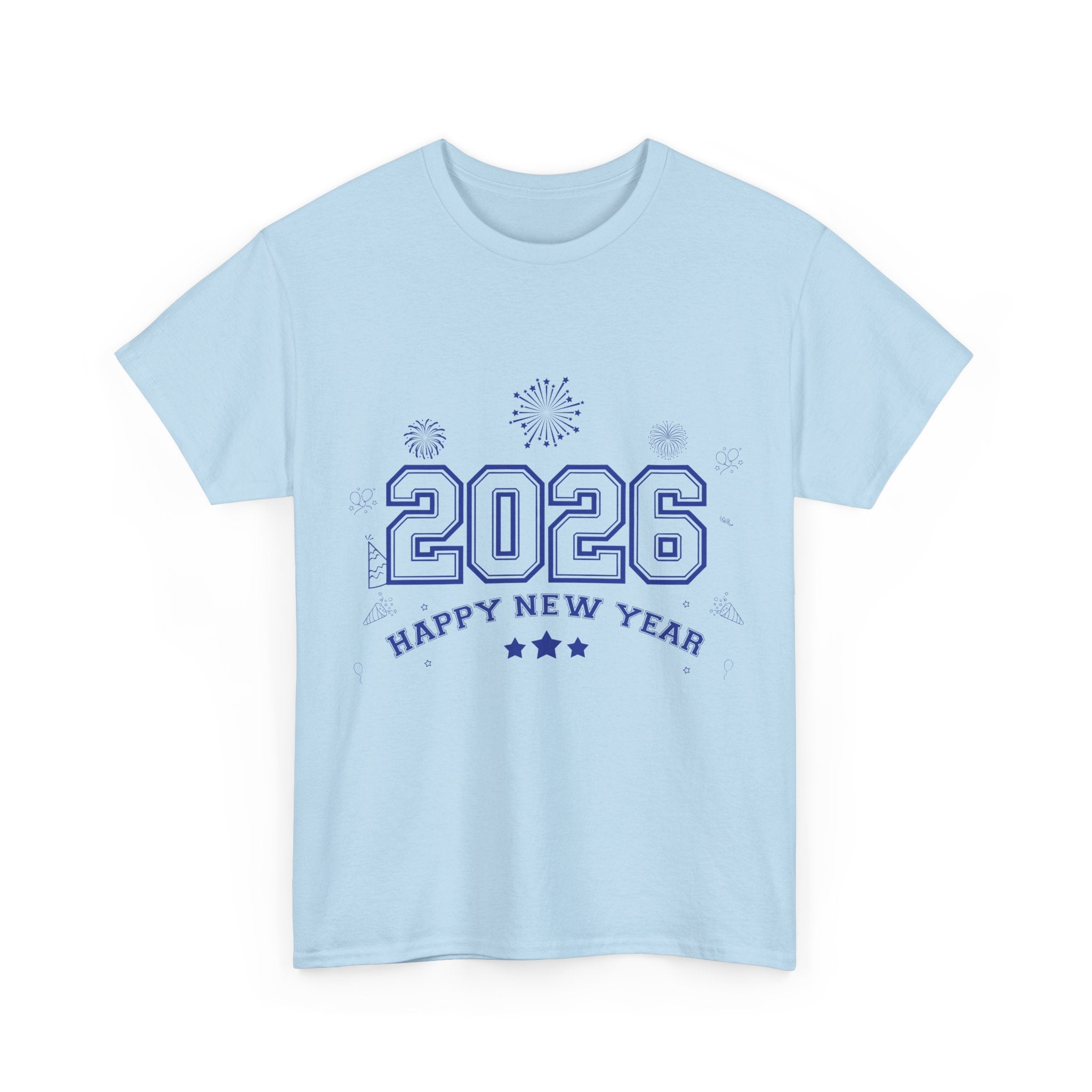 Happy New Year 2026 Varsity Tee — Fireworks & Confetti Celebration Unisex Cotton Tee