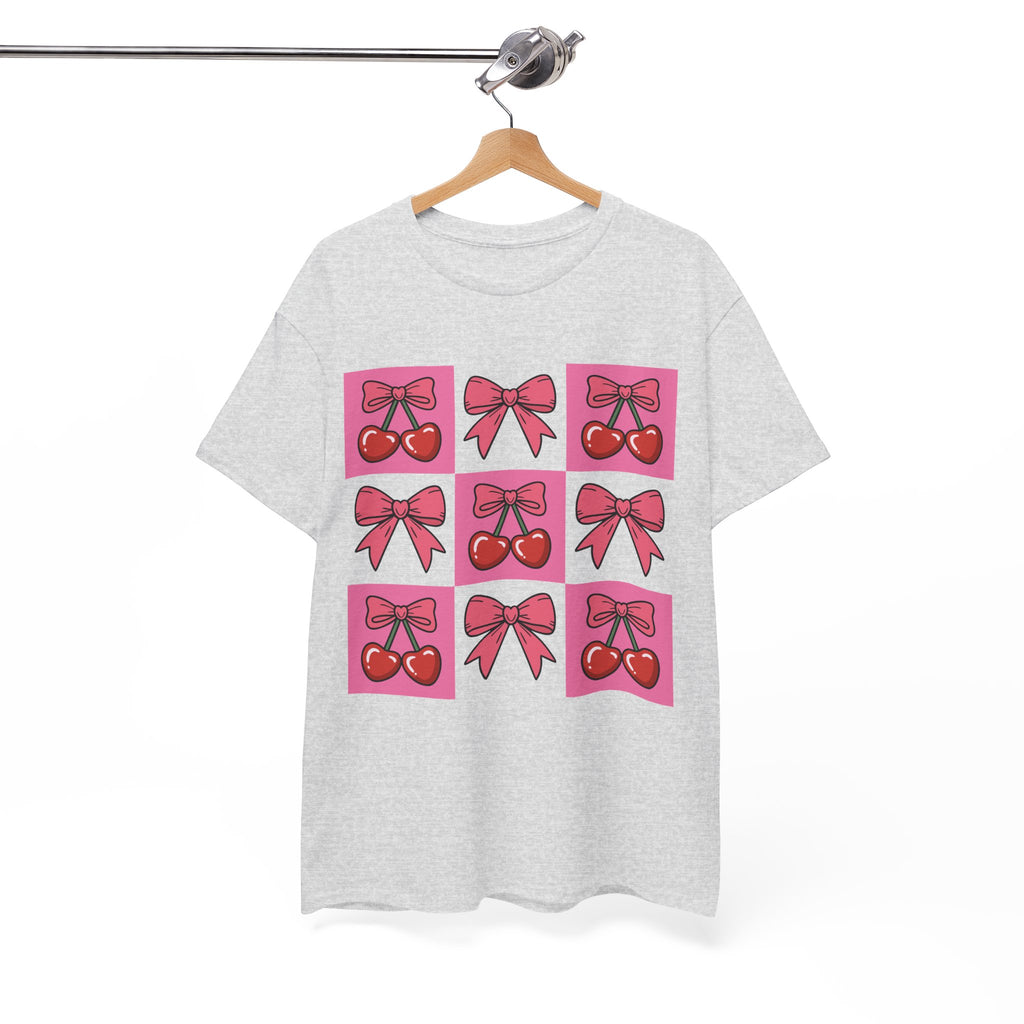 Cherry & Pink Bow Checkered Unisex Cotton Tee