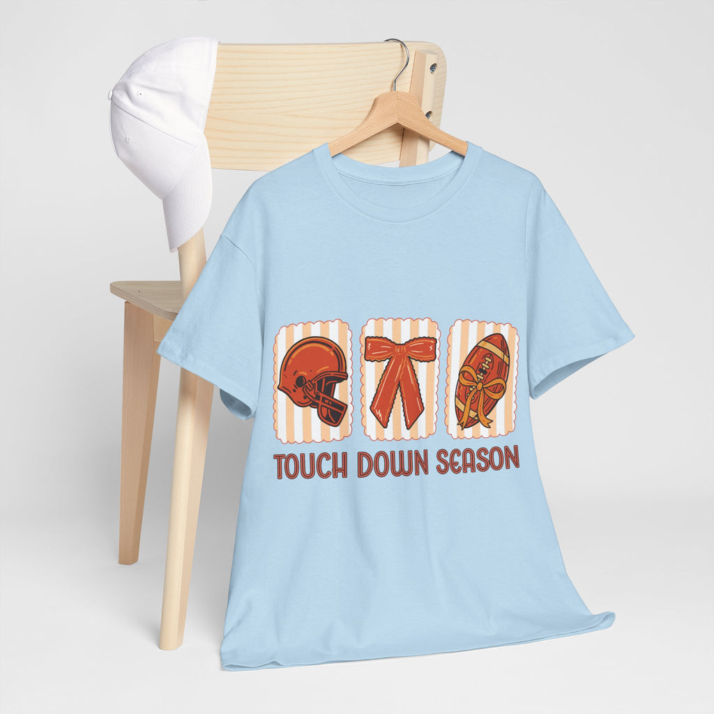 Touch Down Season Football Tee — Striped Fall Helmet & Bow Design Unisex Cotton Tee