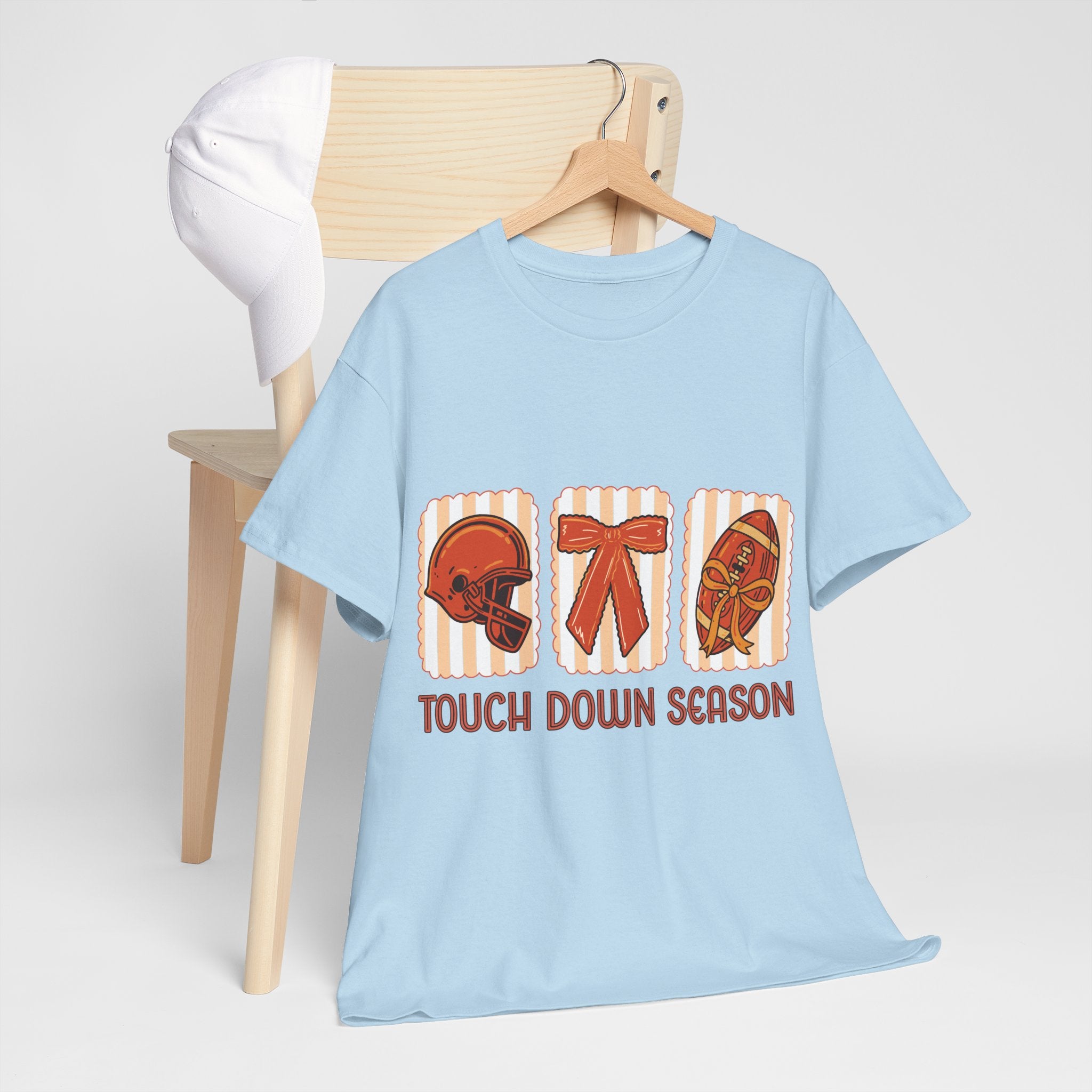 Touch Down Season Football Tee — Striped Fall Helmet & Bow Design Unisex Cotton Tee