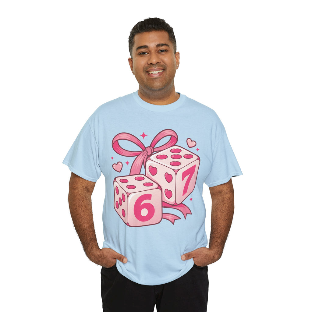 Lucky Love Dice T-Shirt — Pink Heart Dice with Bow..Unisex Cotton Tee