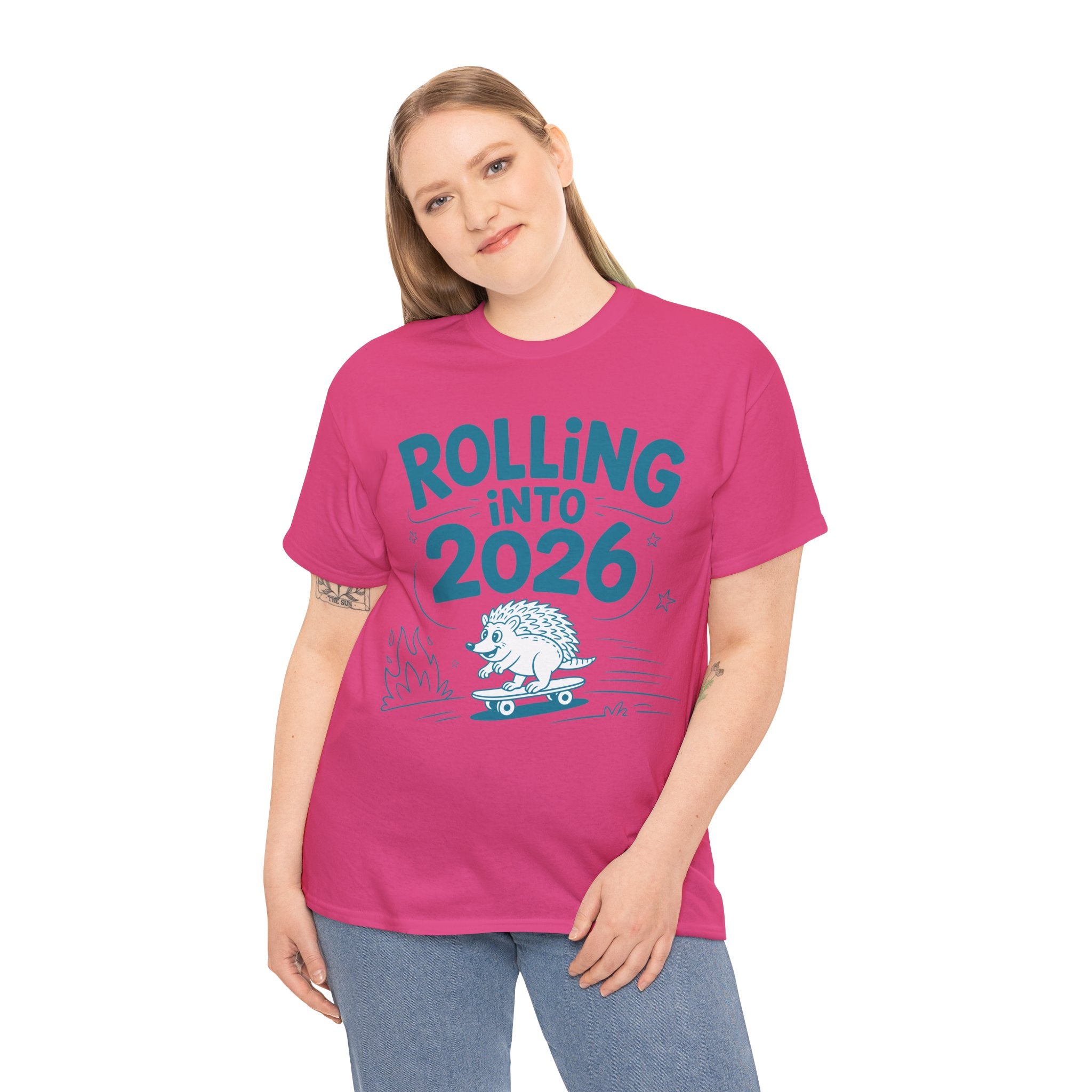 Rolling Into 2026 Hedgehog Skateboard Unisex Cotton Tee