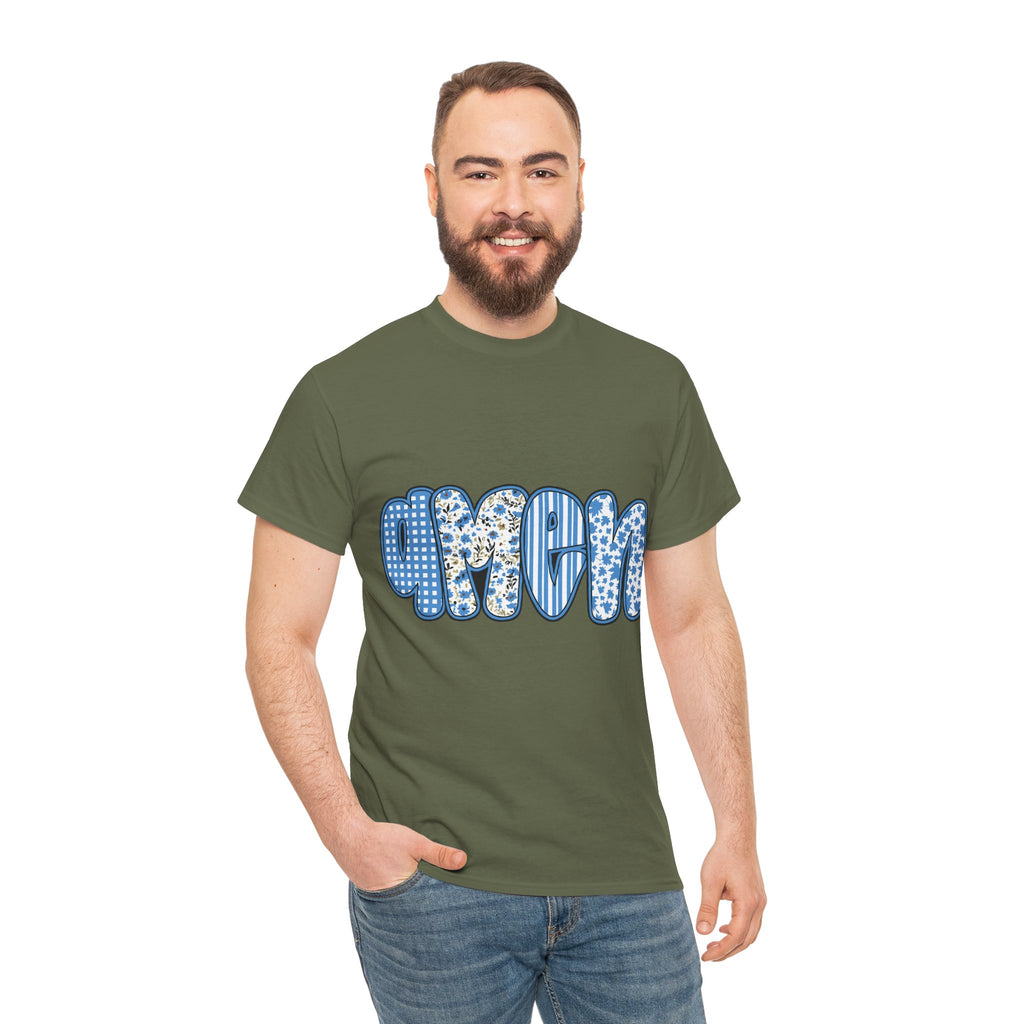 Amen Blue Floral Tee — Decorative Floral Lettering Christian Shirt Unisex Cotton Tee