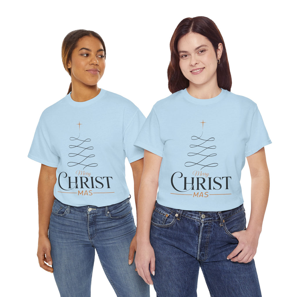 Merry Christmas Gold Cross Tree Unisex Cotton Tee
