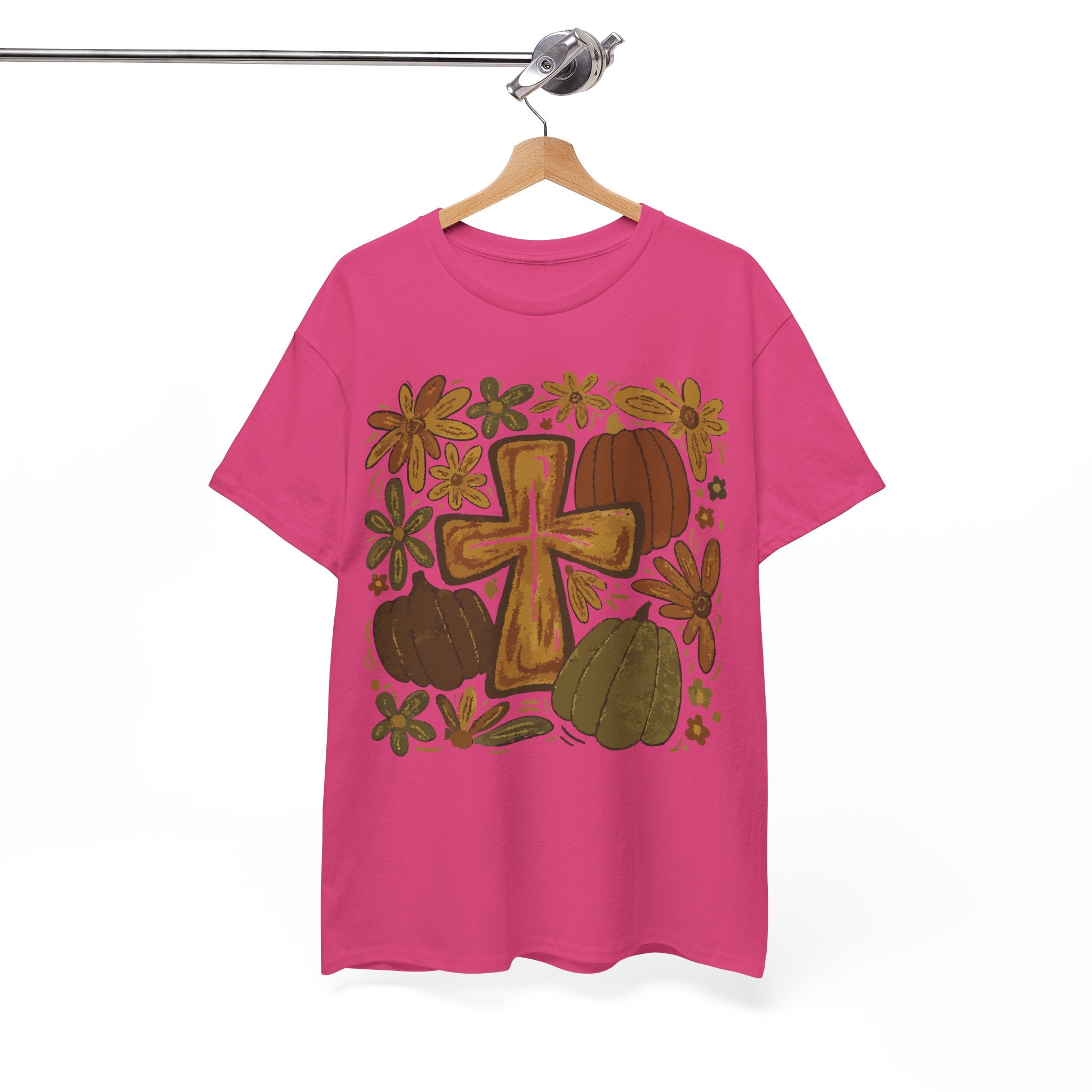 Autumn Cross Tee — Rustic Pumpkin & Fall Floral Christian Unisaex Cotton T-Shirt