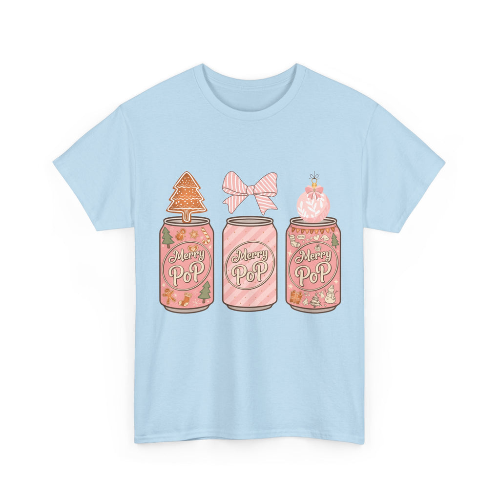 Merry Pop Christmas Soda Can Tee — Pastel Holiday Graphic Unisex Cotton T-Shirt