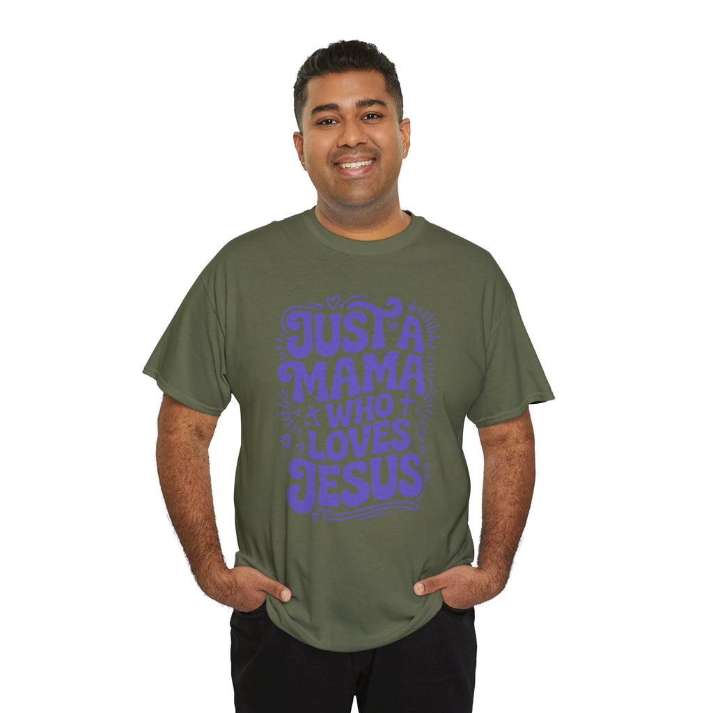 Mama Who Loves Jesus T-Shirt — Bright Green Bubbly Faith Unisex Cotton Tee