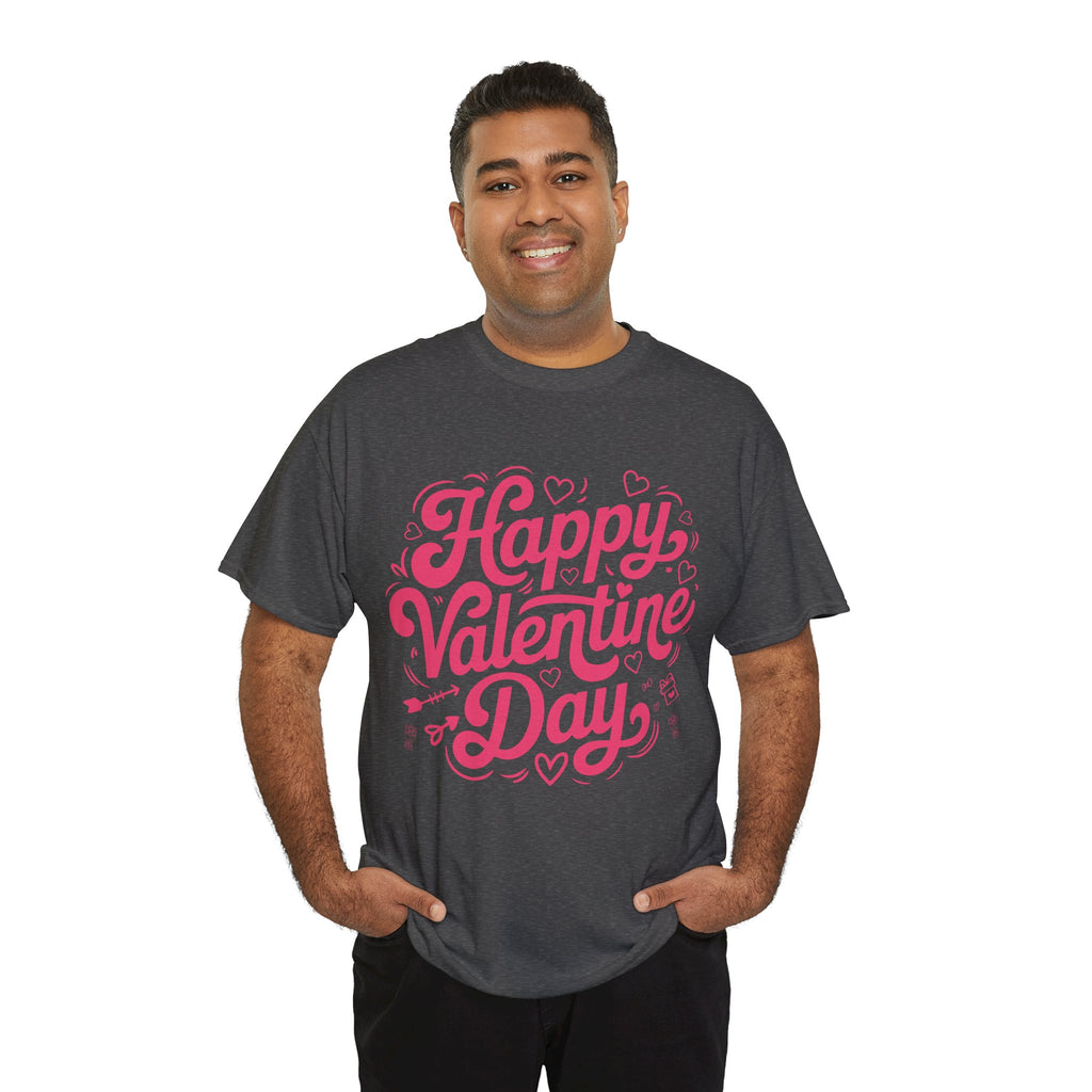 Happy Valentine Day Tee — Pink Heart & Love Icons Valentine's Unisex Cotton Shirt