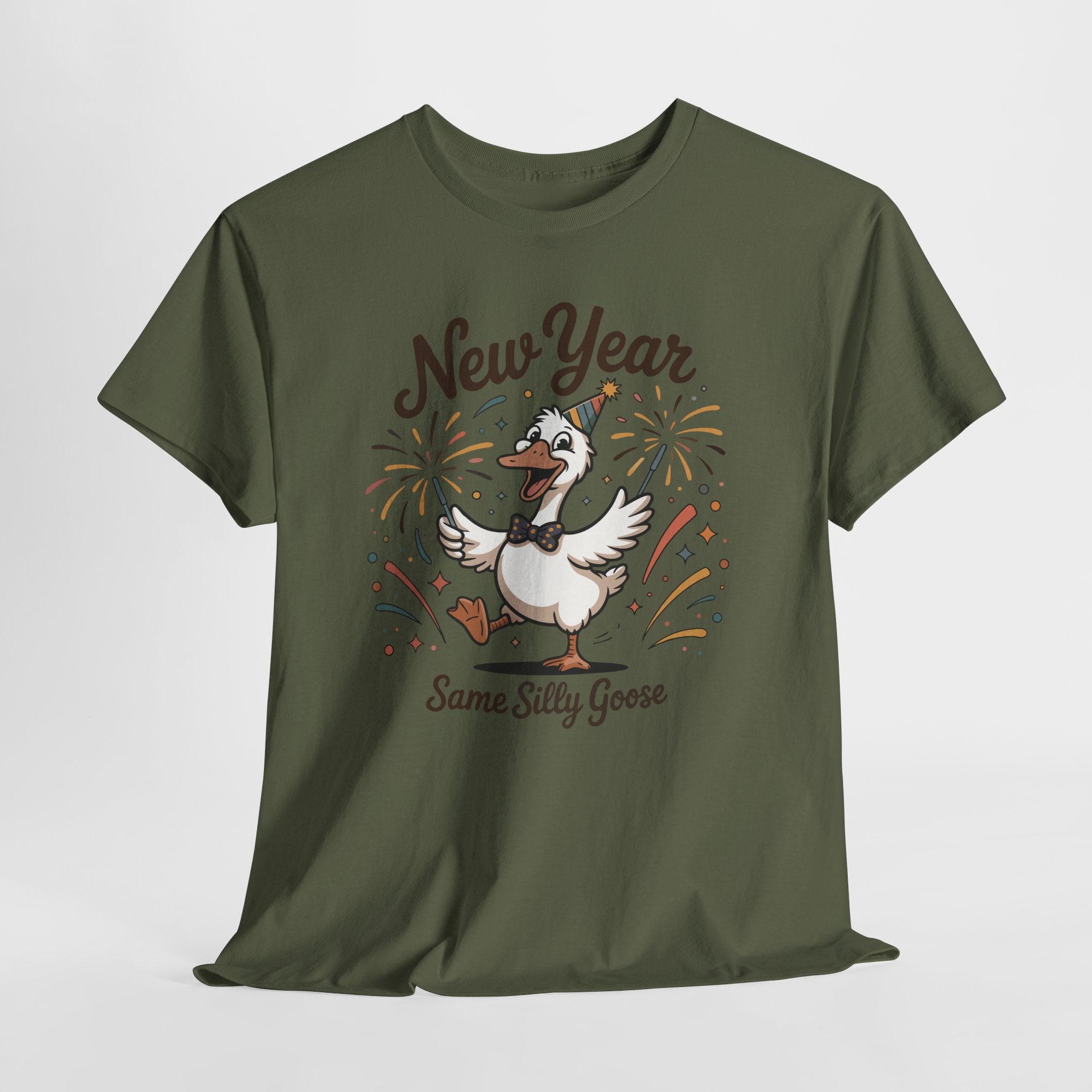 New Year Same Silly Goose T-Shirt — Party Goose Graphic Unisex Cotton Tee