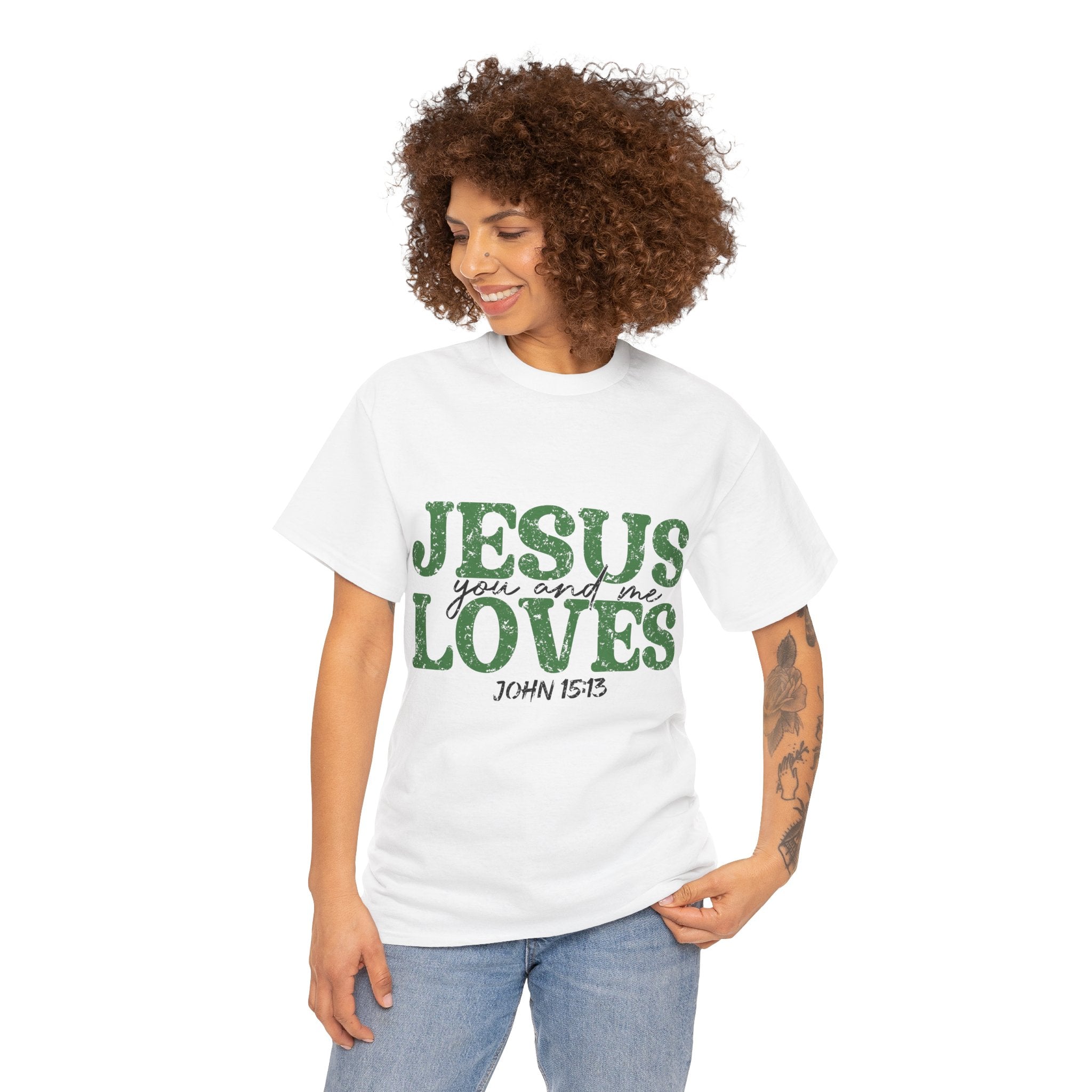 Jesus Loves Vintage Tee — Green Retro Christian Unisex Cotton T-Shirt