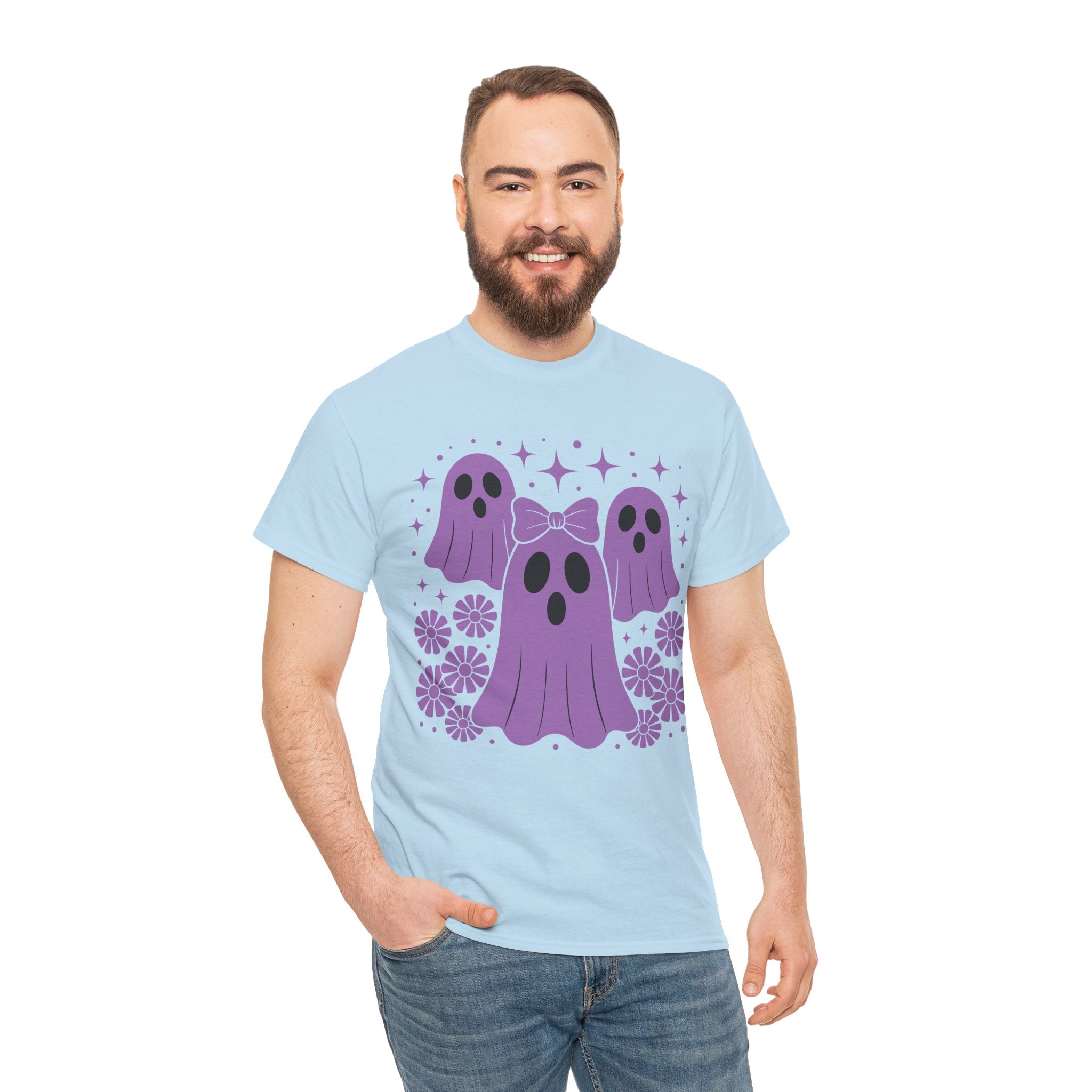 Purple Ghost Halloween Unisex Cotton Tee