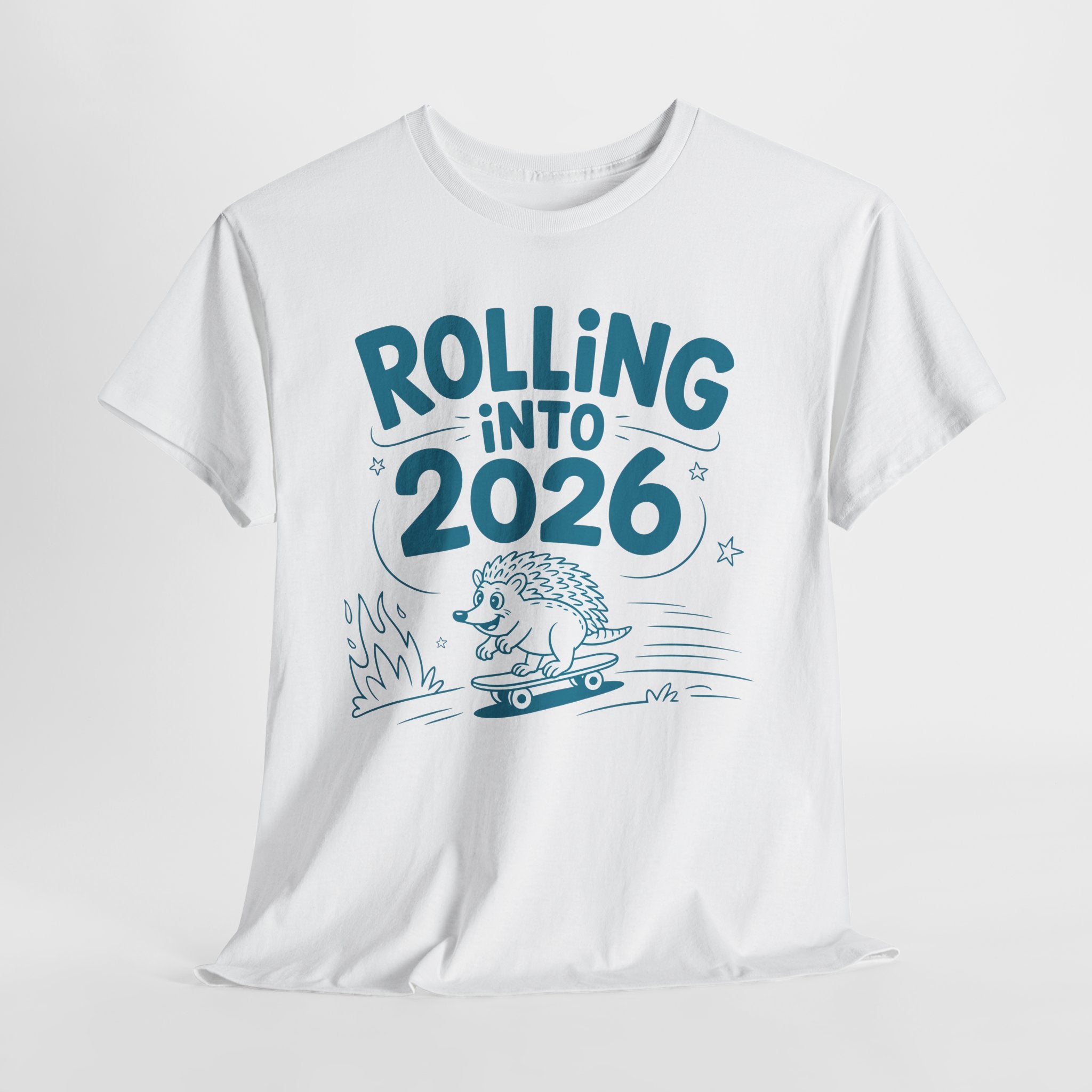 Rolling Into 2026 Hedgehog Skateboard Unisex Cotton Tee