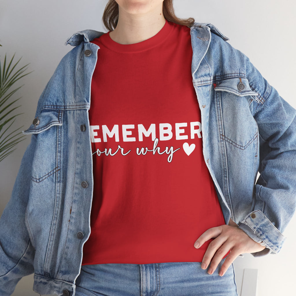Remember Your Why Tee — Minimalist Heart Motivational Unisex Cotton Tshirt