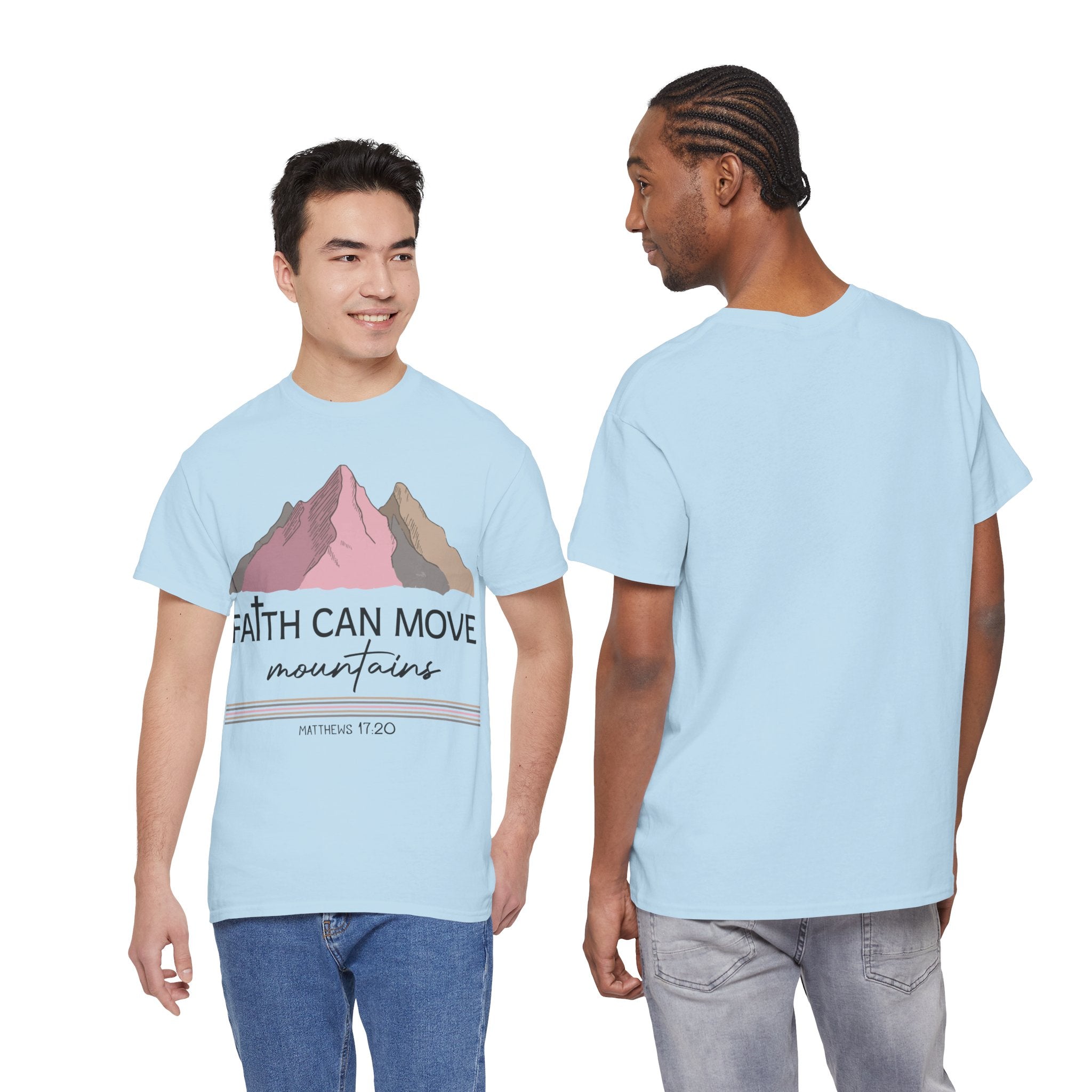 Faith Can Move Mountains Mountain Tee — Pastel Inspirational Christian Unisex Cotton T-Shirt