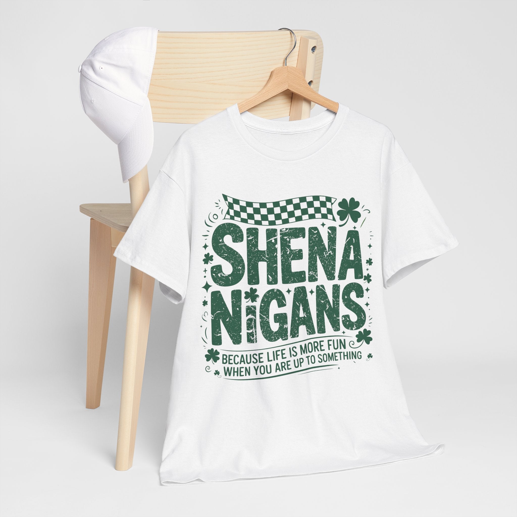 Shenanigans Clover Tee — Bright Green St. Patrick’s Day Shirt with Checkered Flag Unisex Cotton Tee