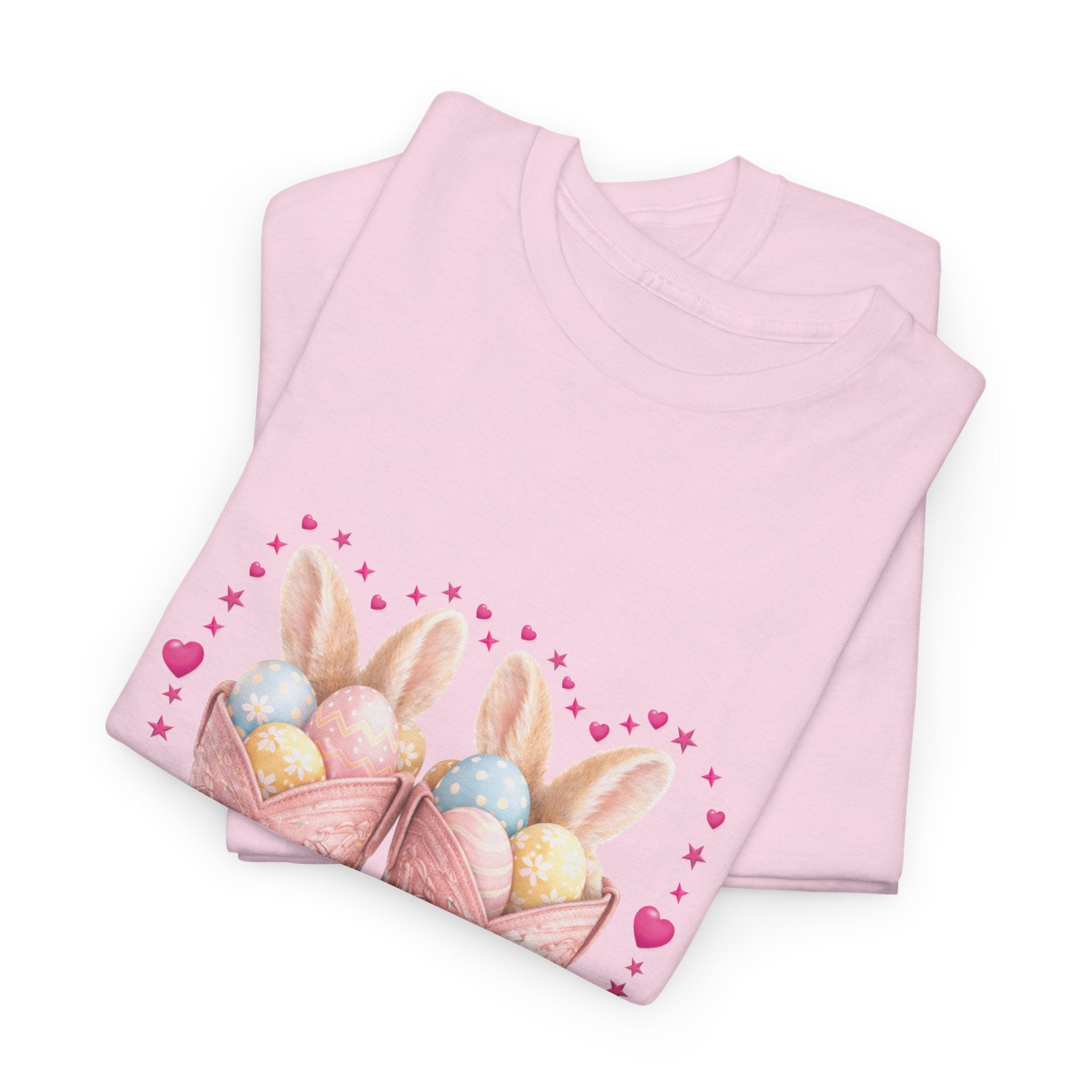 Easter Pink Western Boots Tee — Pastel Bunny Eggs & Bows Unisex Cotton Tee