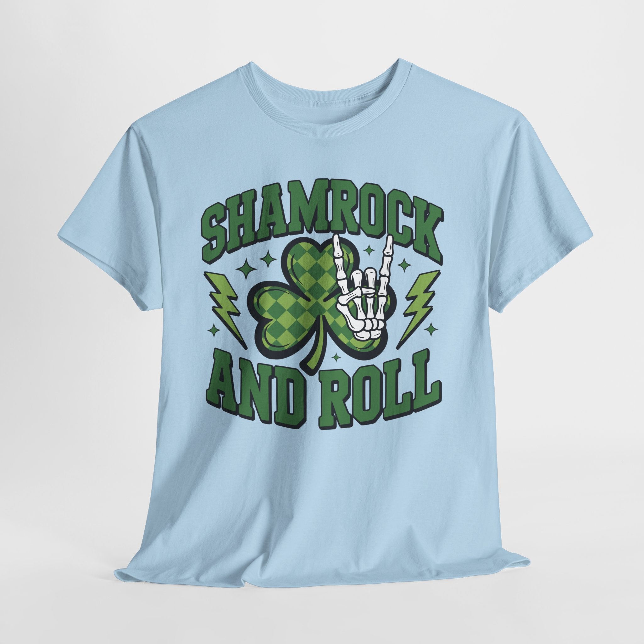 Shamrock and Roll Tee — Skeleton Hand & Lightning St. Patrick’s Rock Unisex Cotton Shirt