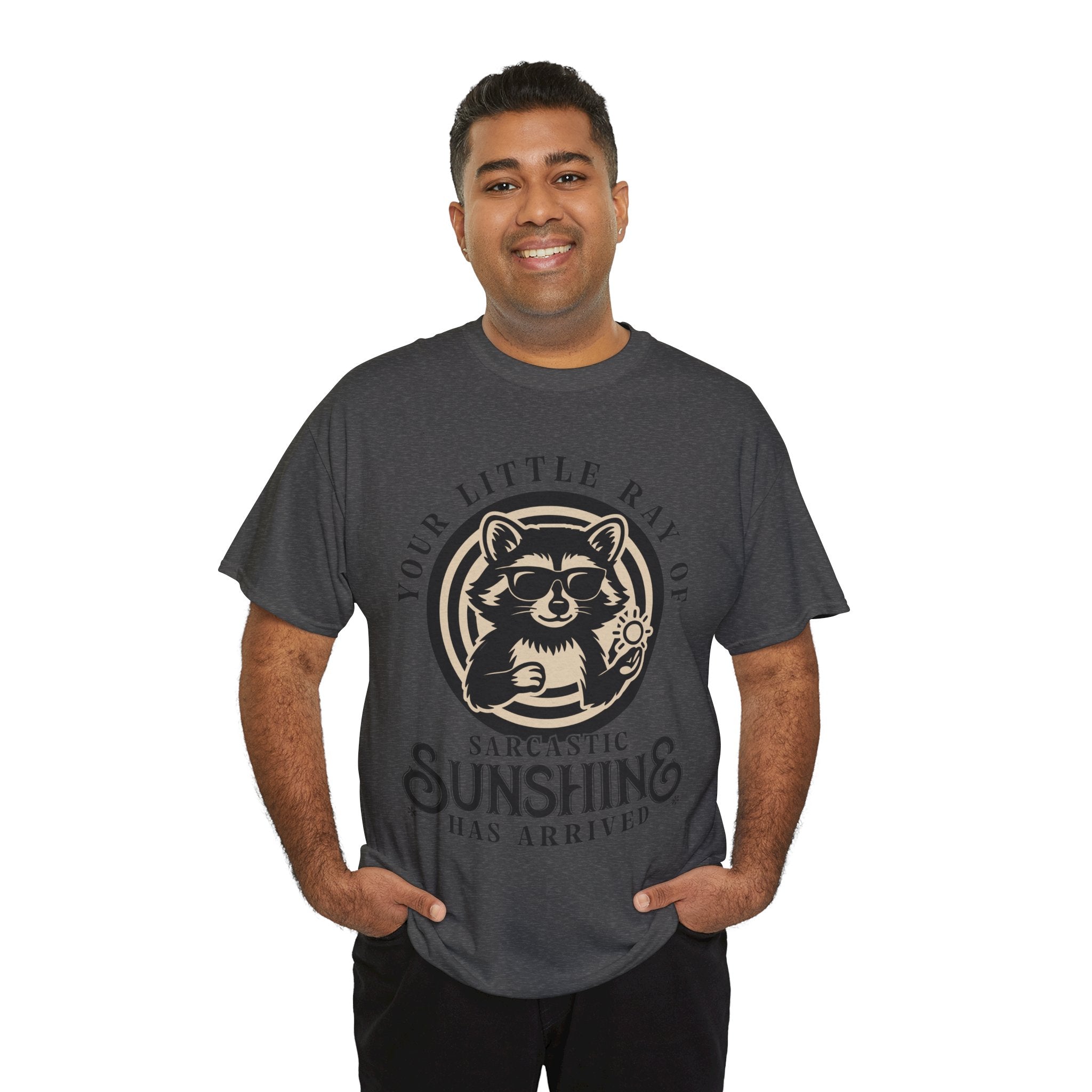 Cool Raccoon Sunglasses T-Shirt — Raccoon Holding Sun Graphic Unisex Cotton Tee