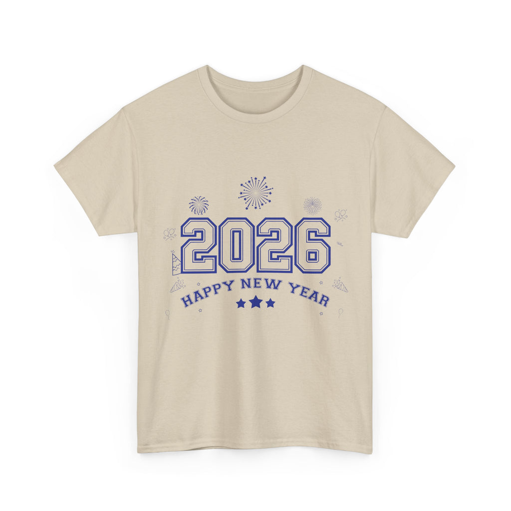 Happy New Year 2026 Varsity Tee — Fireworks & Confetti Celebration Unisex Cotton Tee
