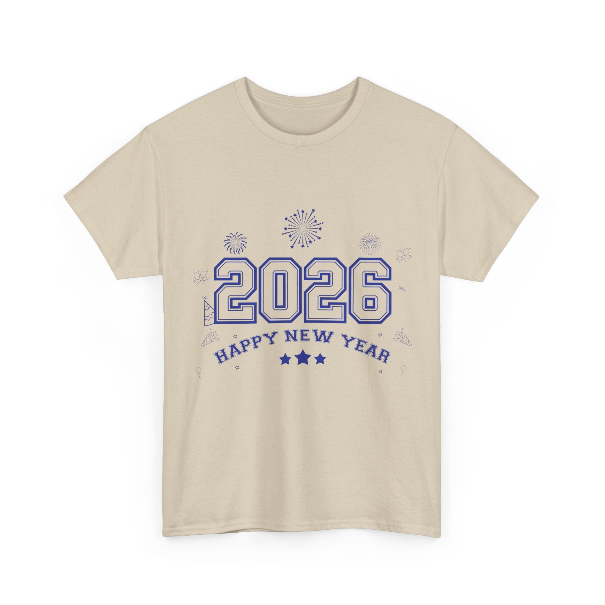 Happy New Year 2026 Varsity Tee — Fireworks & Confetti Celebration Unisex Cotton Tee