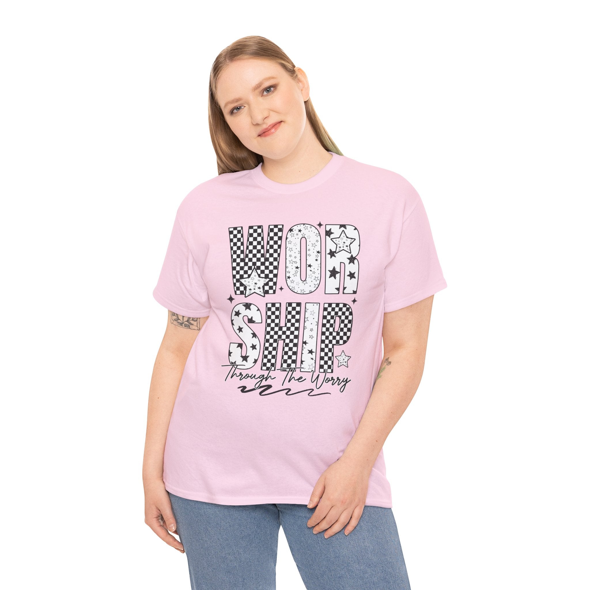 WORSHIP Through The Worry Checkerboard Unisex Cotton Tee