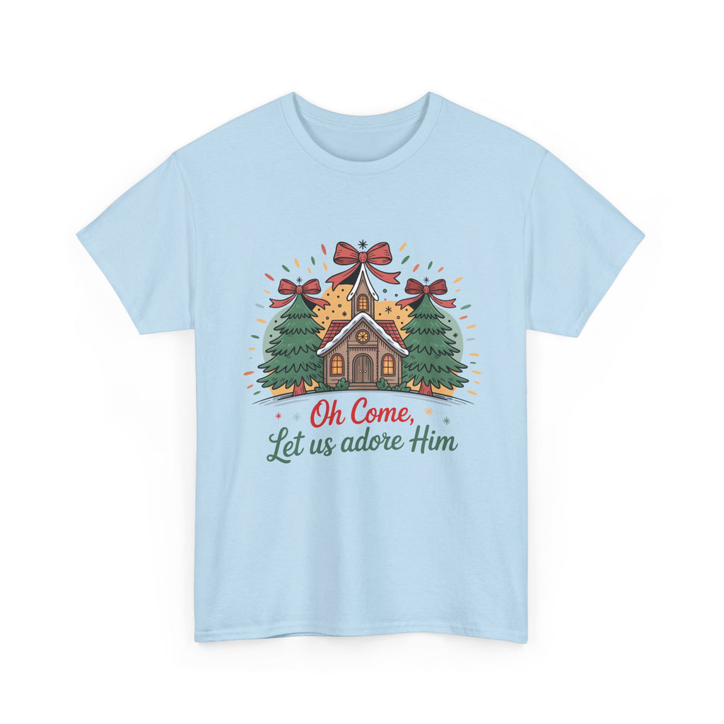 Oh Come Let Us Adore Him Christmas Tee — Church & Trees Holiday Unisex Cotton Tshirt