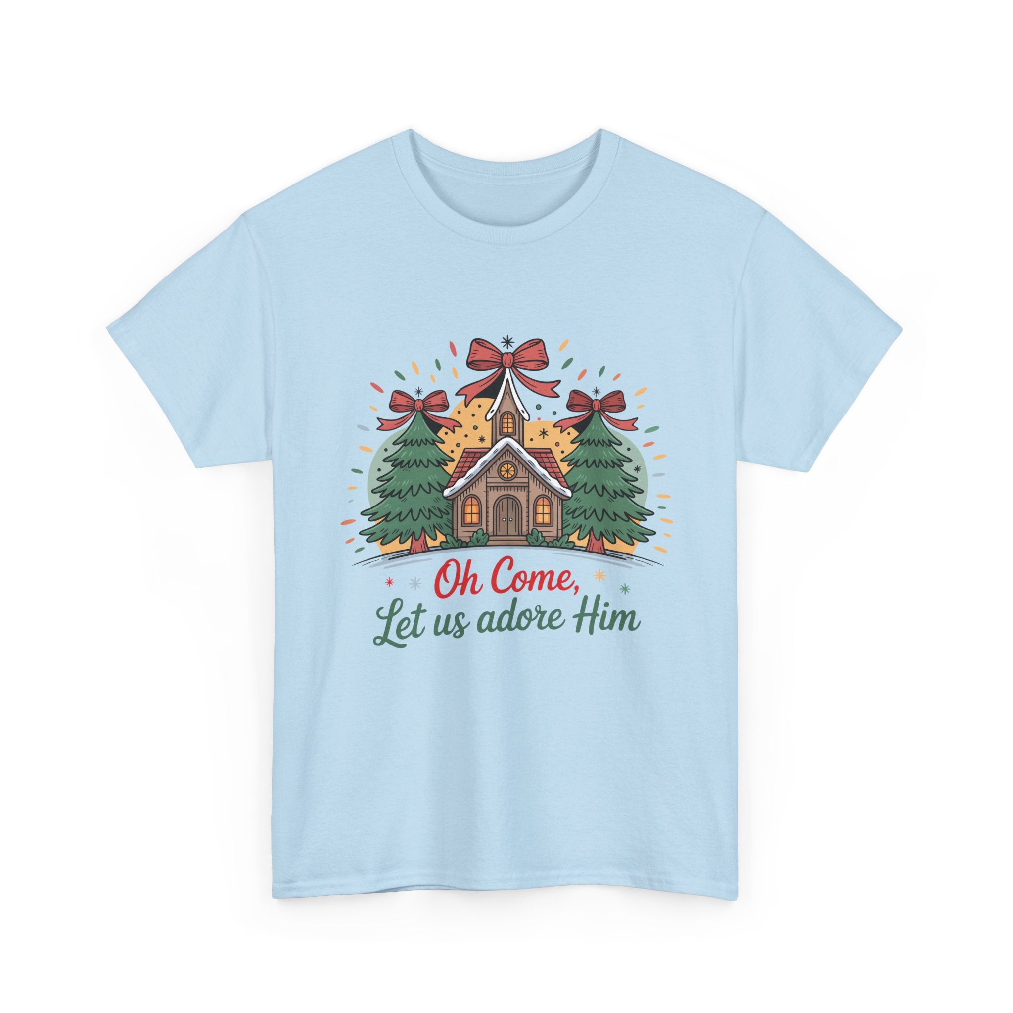 Oh Come Let Us Adore Him Christmas Tee — Church & Trees Holiday Unisex Cotton Tshirt