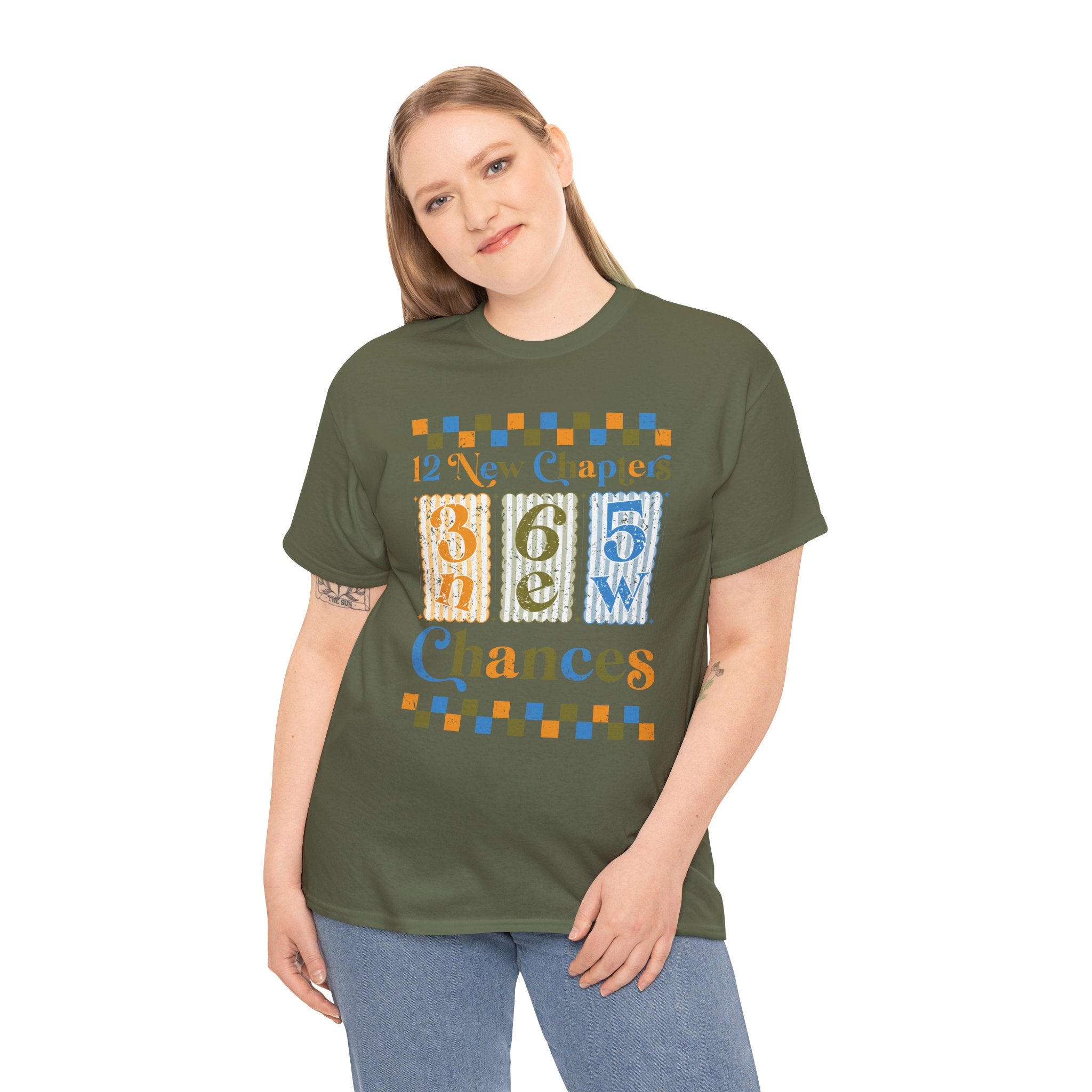 Retro '12 New Chapters, 365 New Chances' T-Shirt — Colorful Distressed Vintage Unisex Cotton Tee