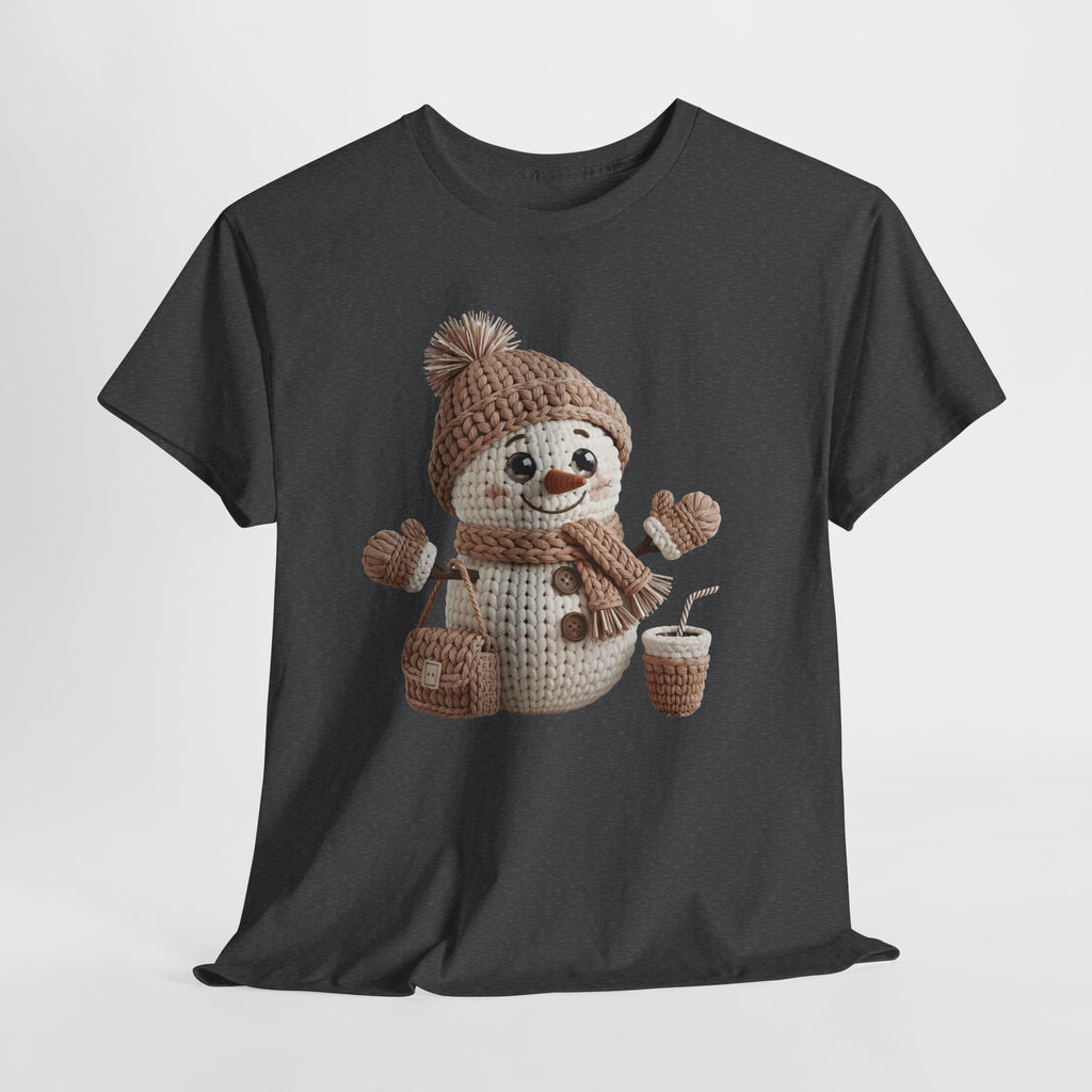 Snowman Knit‑Style Graphic Tee — Cute Faux‑Yarn Snowman with Hat, Scarf & Mittens.Unisex Cotton Tee