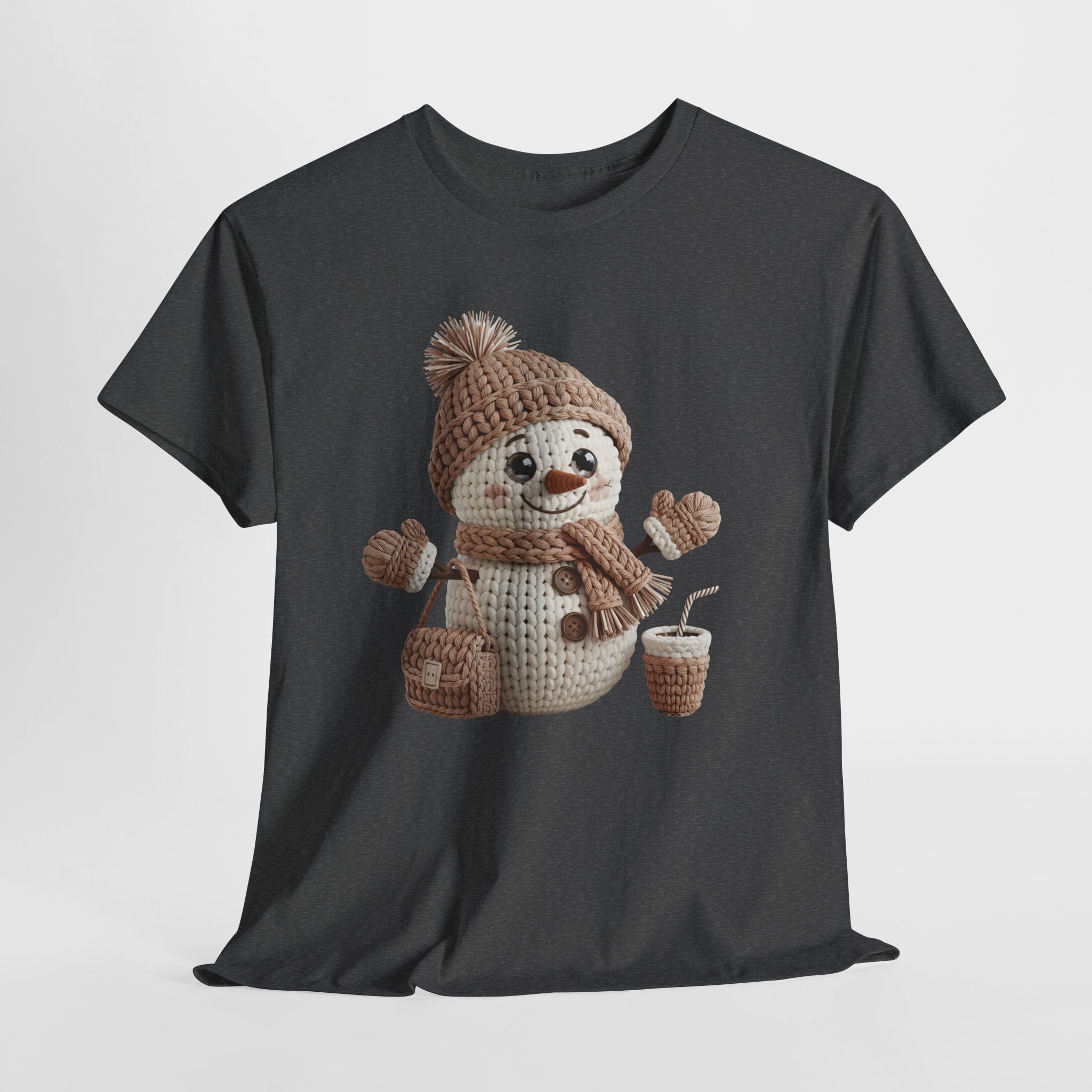 Snowman Knit‑Style Graphic Tee — Cute Faux‑Yarn Snowman with Hat, Scarf & Mittens.Unisex Cotton Tee