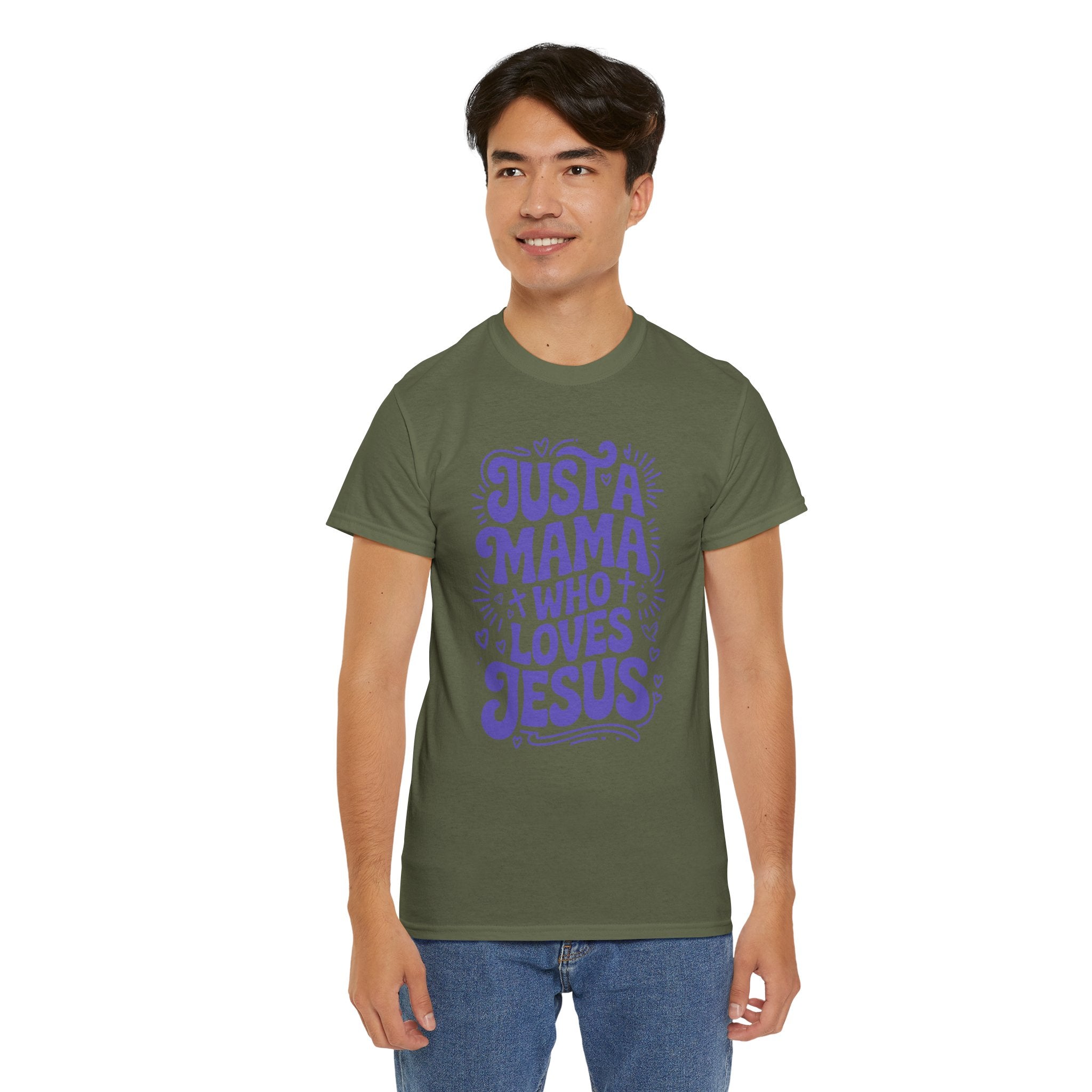 Mama Who Loves Jesus T-Shirt — Bright Green Bubbly Faith Unisex Cotton Tee