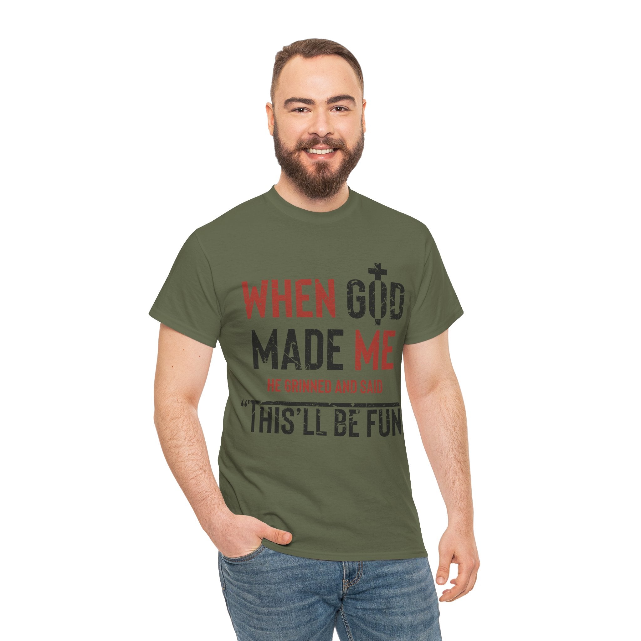 Humorous Grunge Quote Tee — "When He Saw Me, He Grinned and Said"Unisec Cotton Tee