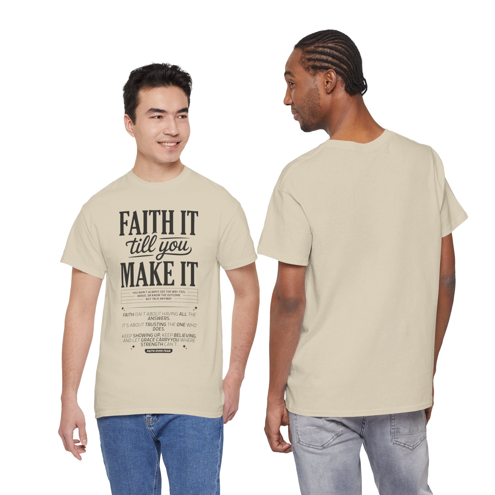 Faith It Till You Make It Christian T-Shirt — Trust God Typography Unisex Cotton Tee