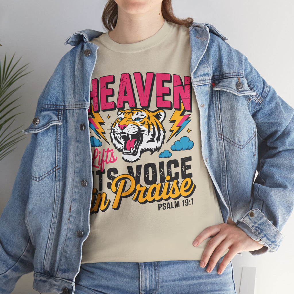 Psalm 19:1 Tiger Praise T-Shirt — Bold Christian Roaring Tiger Graphic.Unisex Cotton Tee