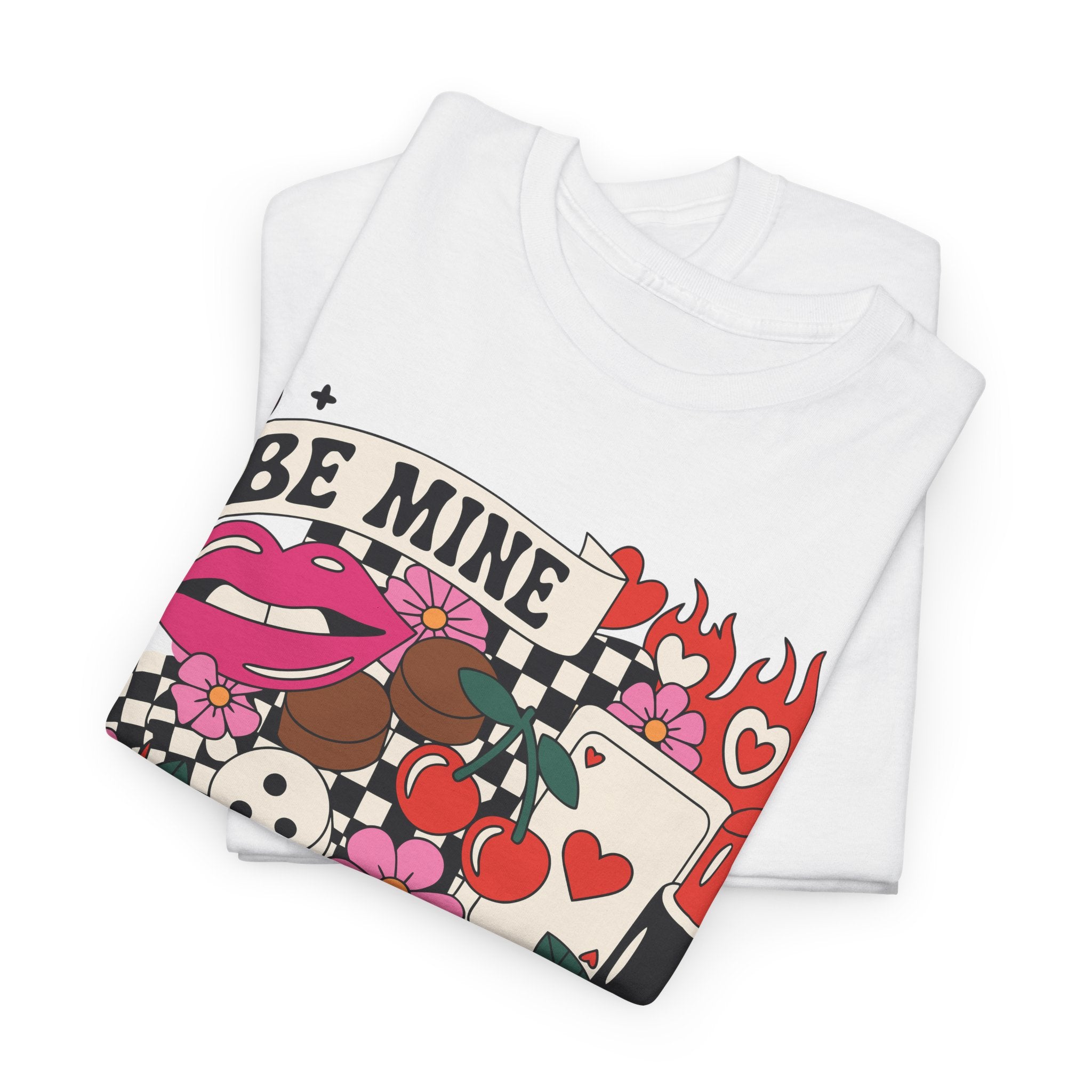 Be Mine Valentine Pop-Art Tee — Lips, Cherries & Retro Valentine Collage...Unisex Cotton Tee