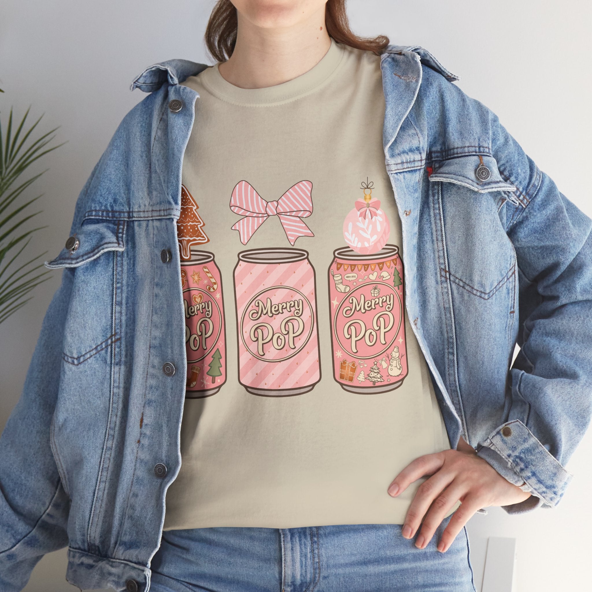 Merry Pop Christmas Soda Can Tee — Pastel Holiday Graphic Unisex Cotton T-Shirt