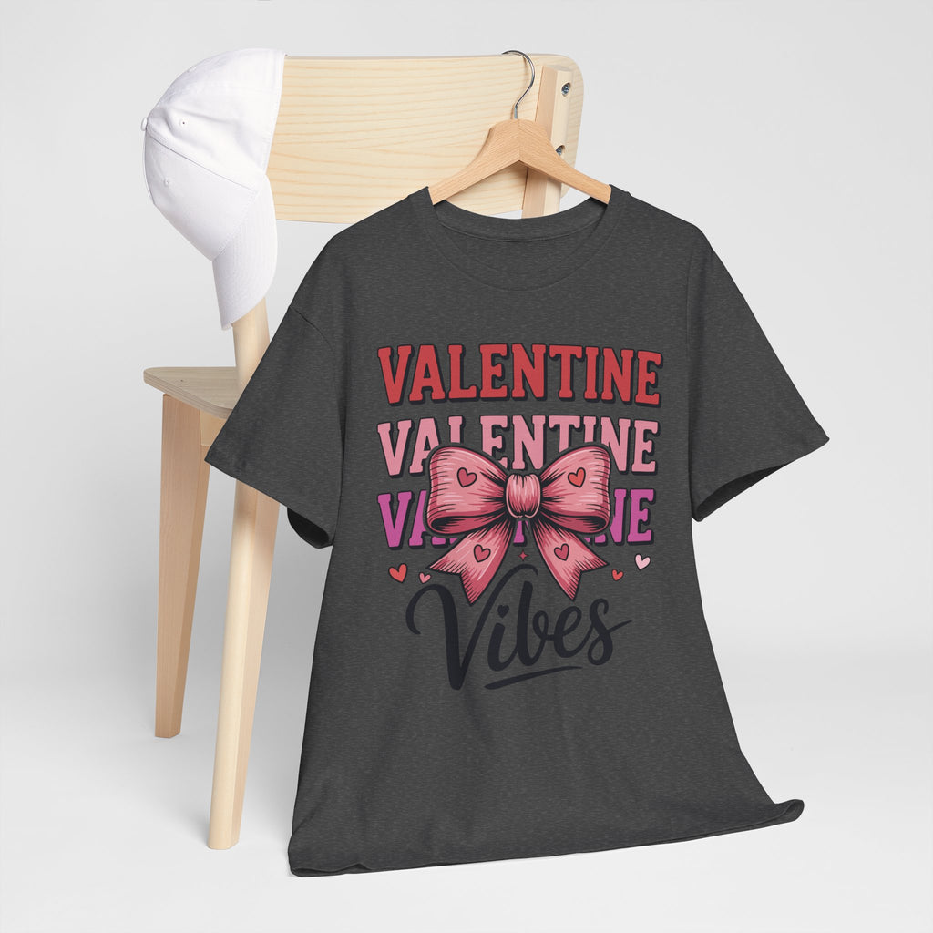 Valentine Vibes T-Shirt — Pink Bow Heart Graphic Unisex Cotton Tee