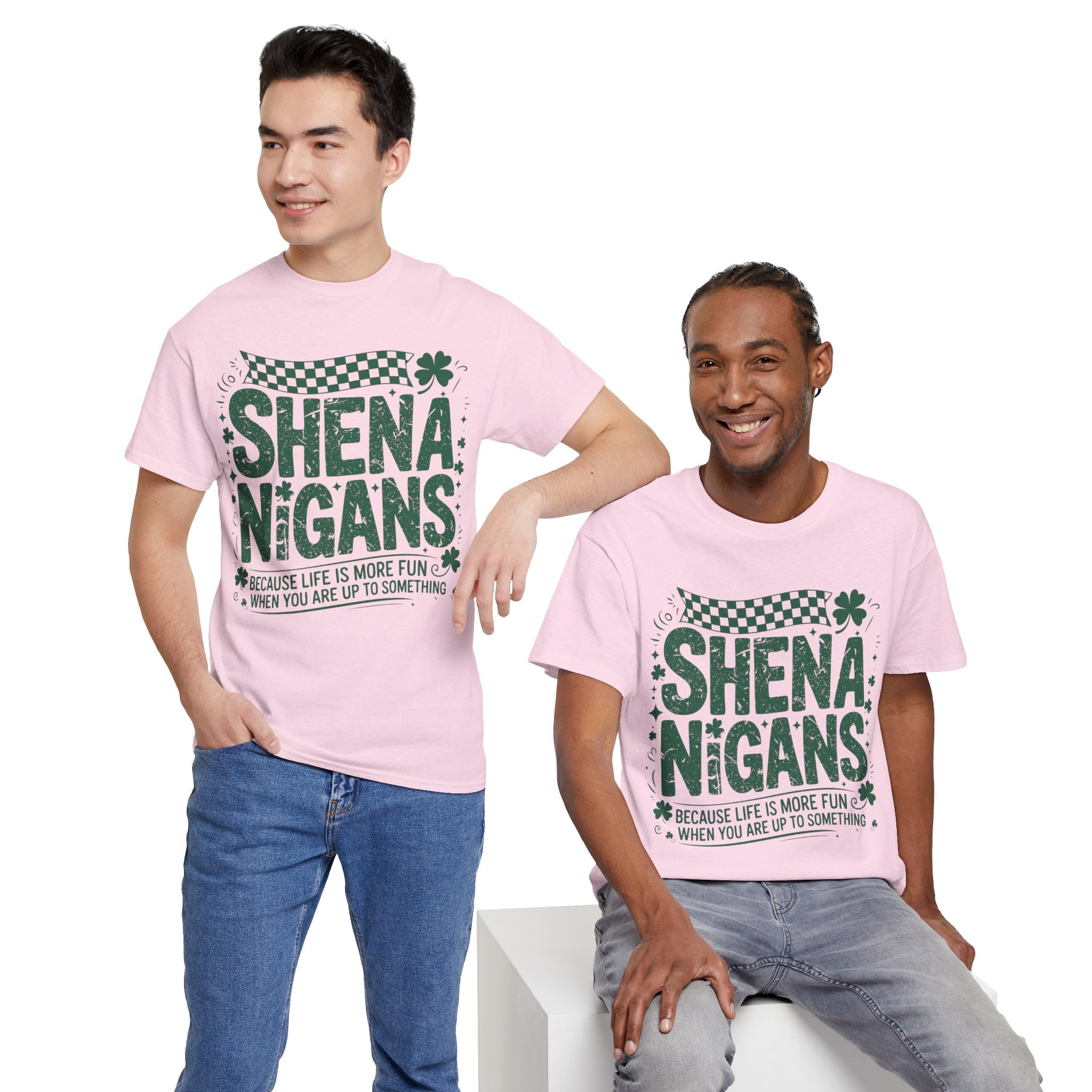 Shenanigans Clover Tee — Bright Green St. Patrick’s Day Shirt with Checkered Flag Unisex Cotton Tee
