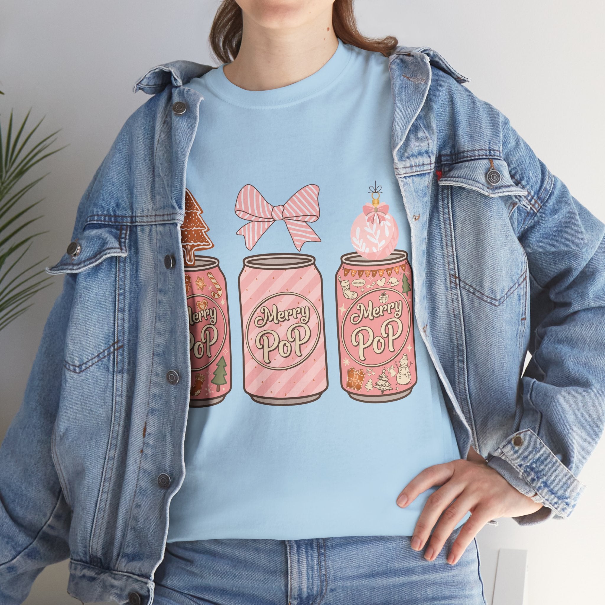Merry Pop Christmas Soda Can Tee — Pastel Holiday Graphic Unisex Cotton T-Shirt