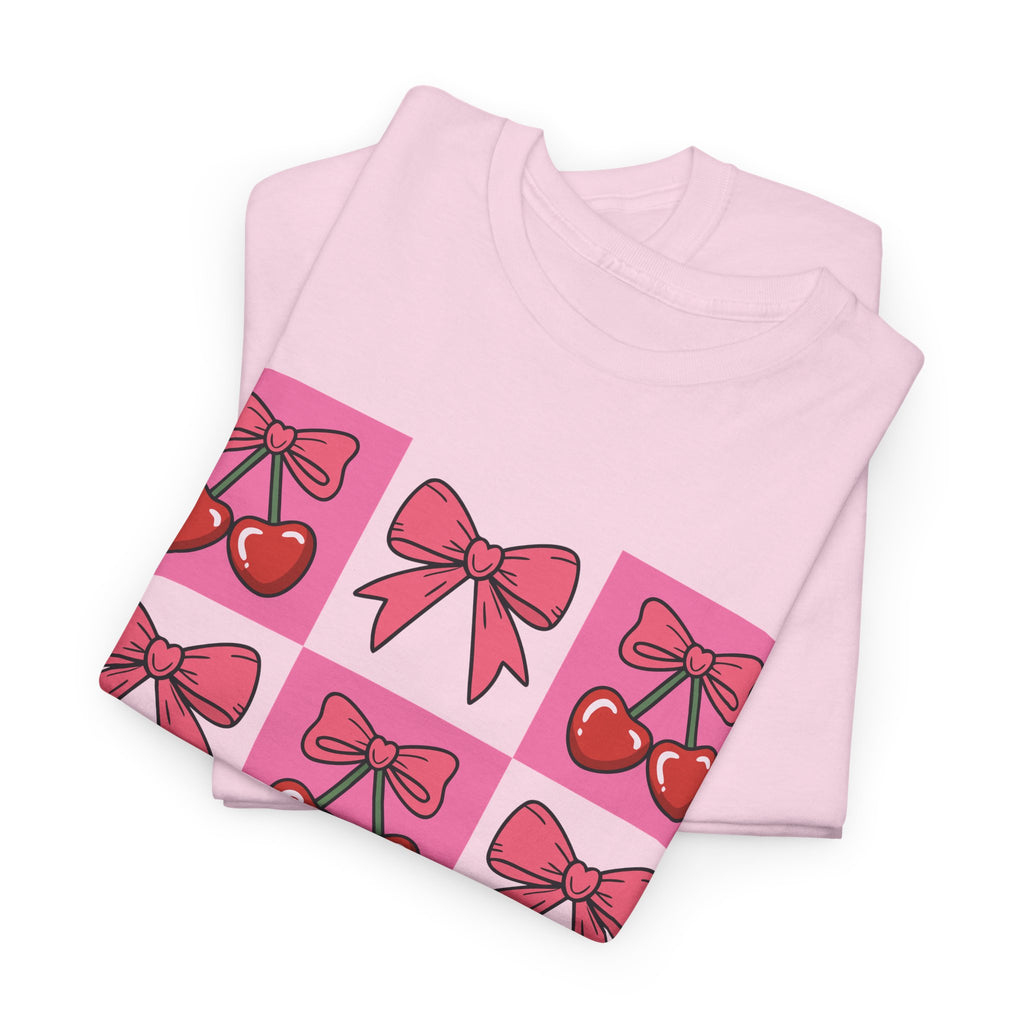 Cherry & Pink Bow Checkered Unisex Cotton Tee