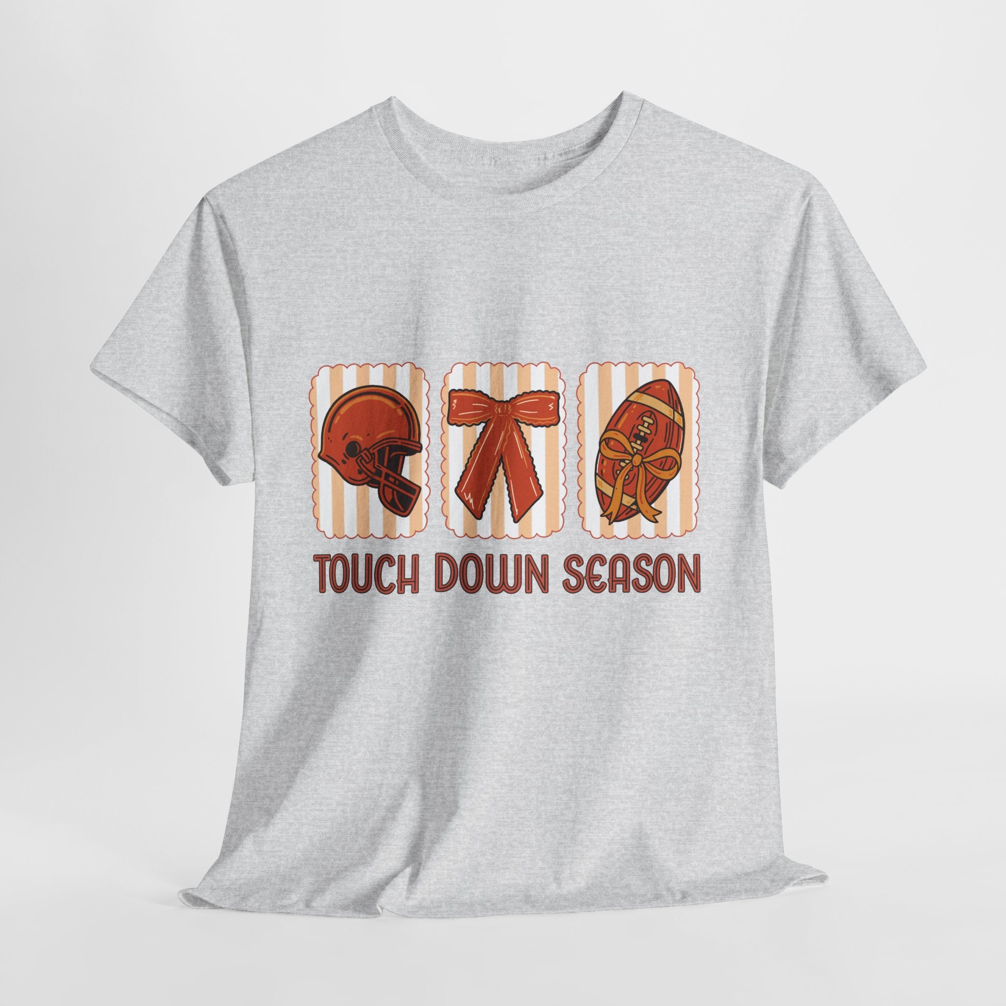 Touch Down Season Football Tee — Striped Fall Helmet & Bow Design Unisex Cotton Tee