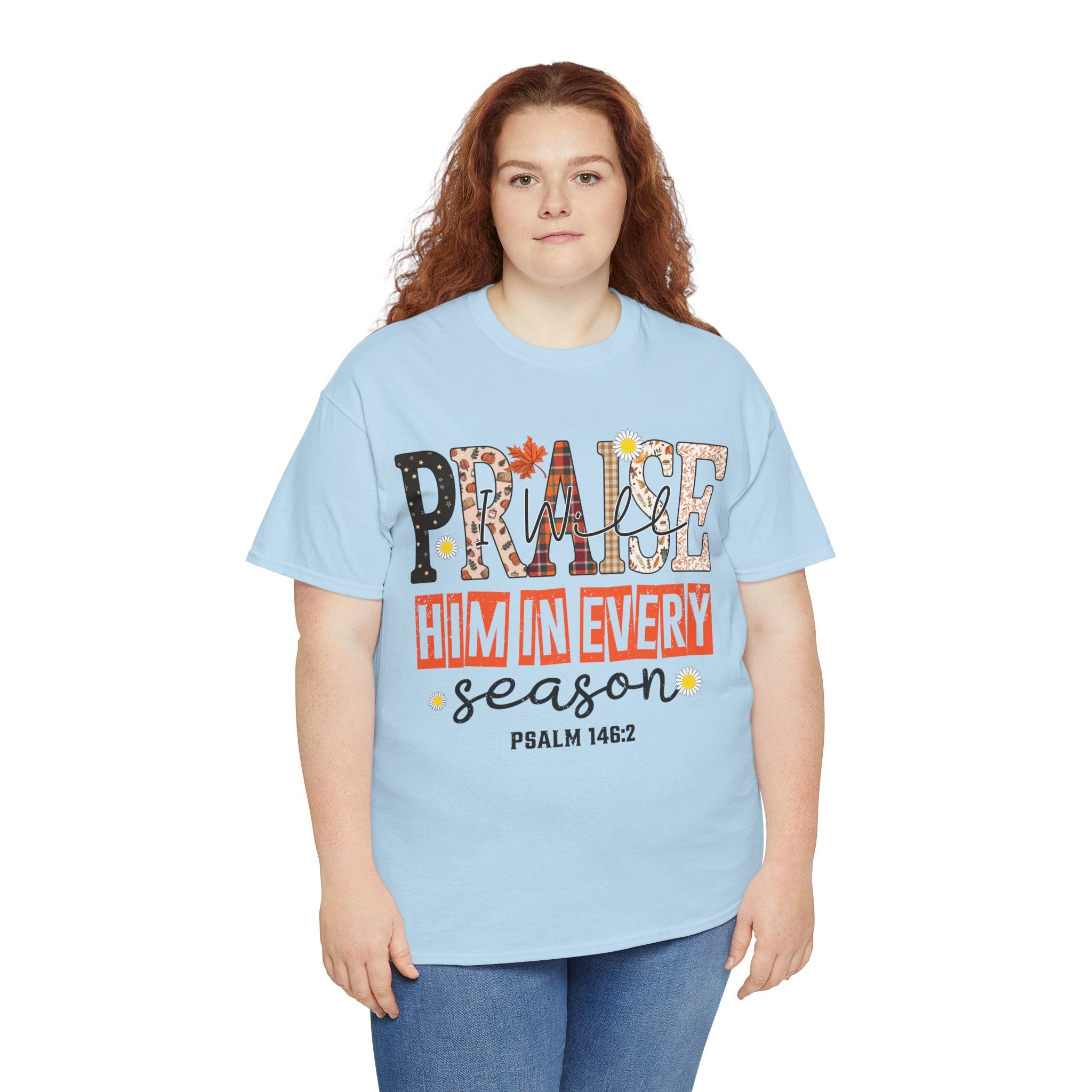 Praise Him In Every Tee — Fall Daisies & Leaf Floral Graphic Unisex Cotton T-Shirt