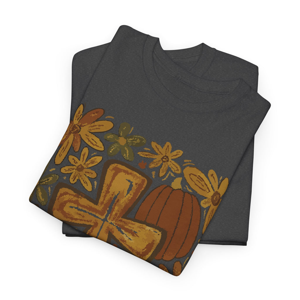 Autumn Cross Tee — Rustic Pumpkin & Fall Floral Christian Unisaex Cotton T-Shirt