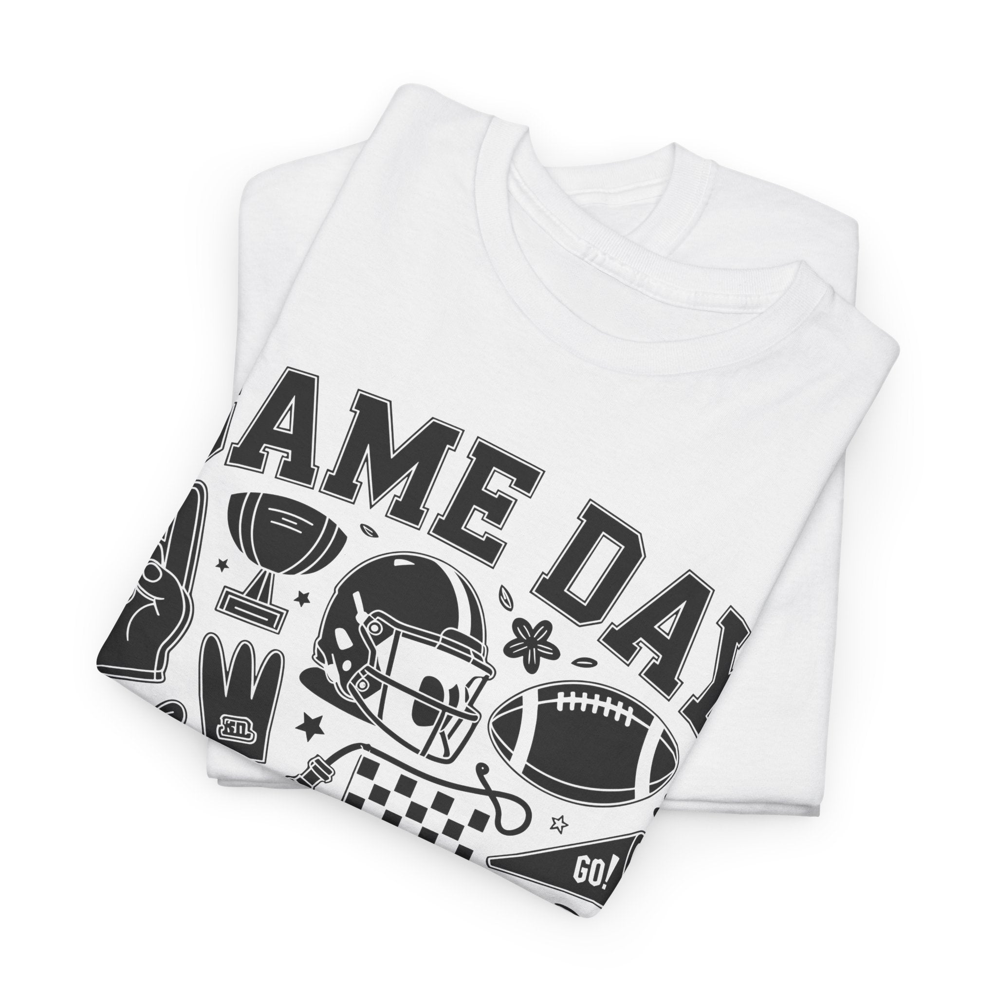 Game Day Touch Down Football T‑Shirt — Helmet & Cheer Monochrome Design Unisex Cotton Tee