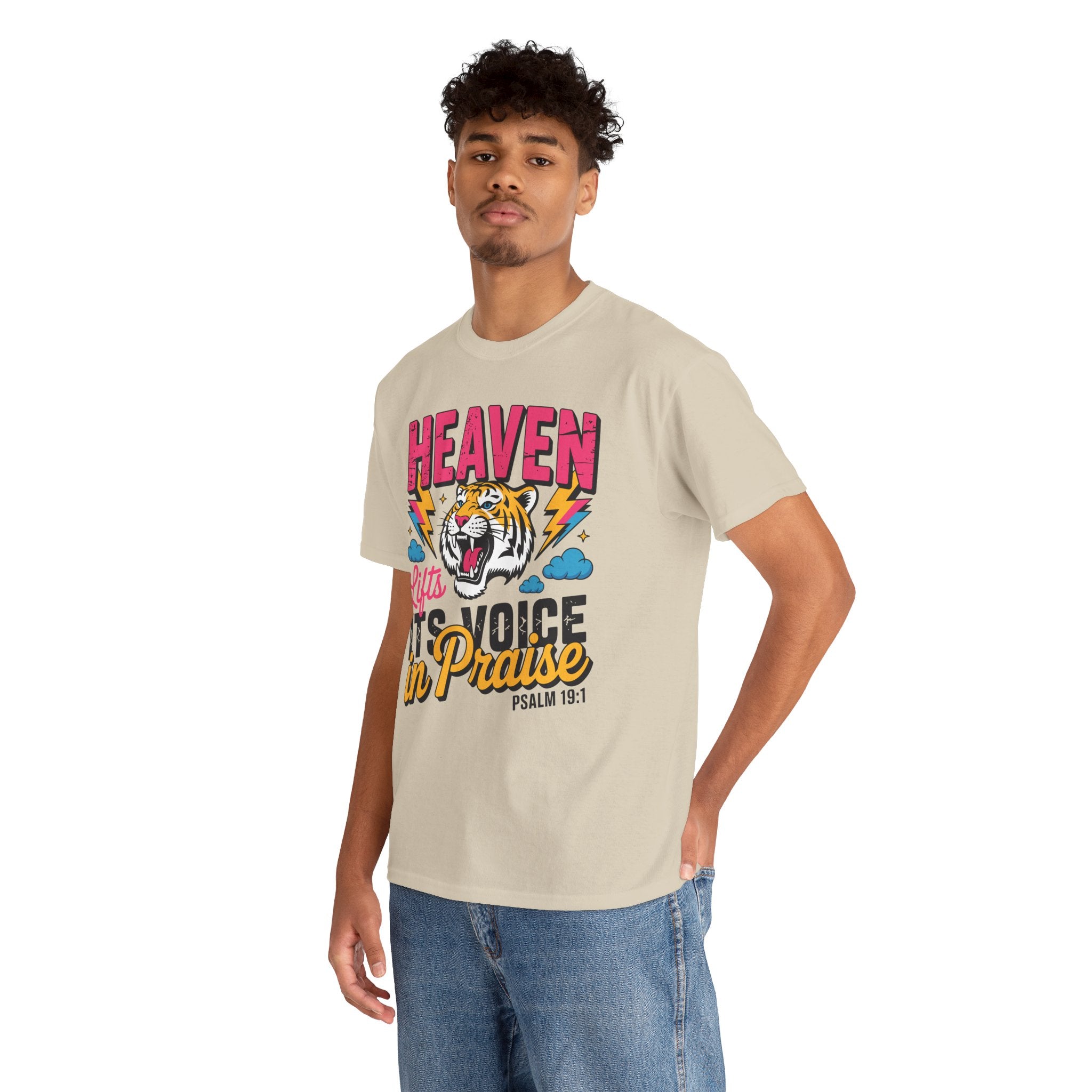 Psalm 19:1 Tiger Praise T-Shirt — Bold Christian Roaring Tiger Graphic.Unisex Cotton Tee
