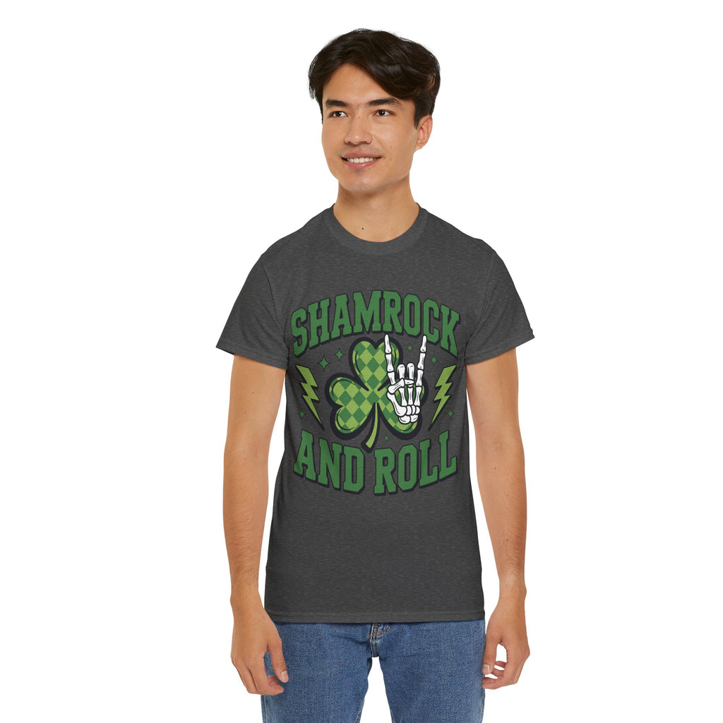 Shamrock and Roll Tee — Skeleton Hand & Lightning St. Patrick’s Rock Unisex Cotton Shirt