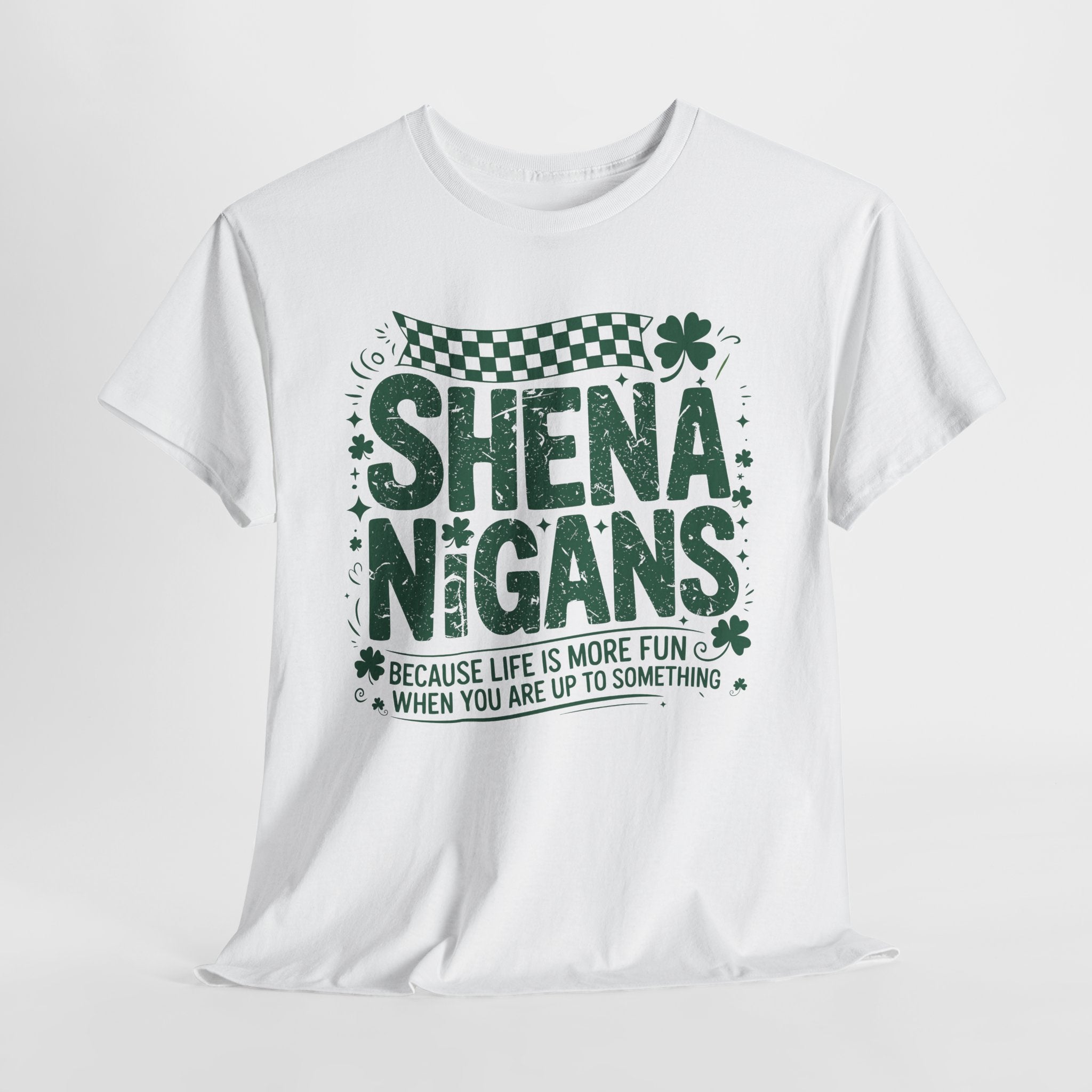 Shenanigans Clover Tee — Bright Green St. Patrick’s Day Shirt with Checkered Flag Unisex Cotton Tee