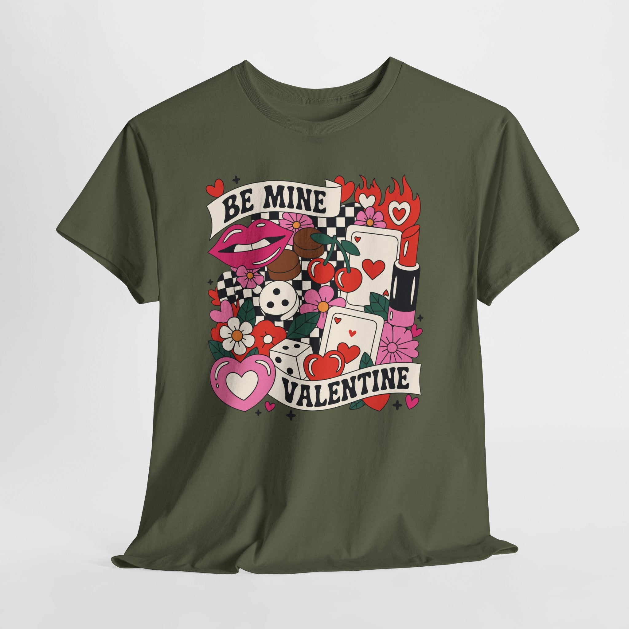 Be Mine Valentine Pop-Art Tee — Lips, Cherries & Retro Valentine Collage...Unisex Cotton Tee