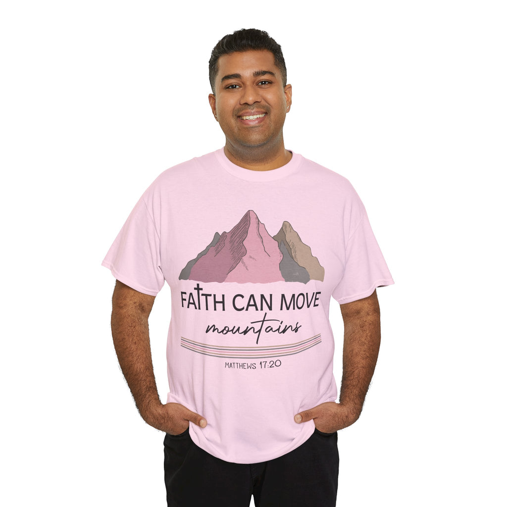 Faith Can Move Mountains Mountain Tee — Pastel Inspirational Christian Unisex Cotton T-Shirt